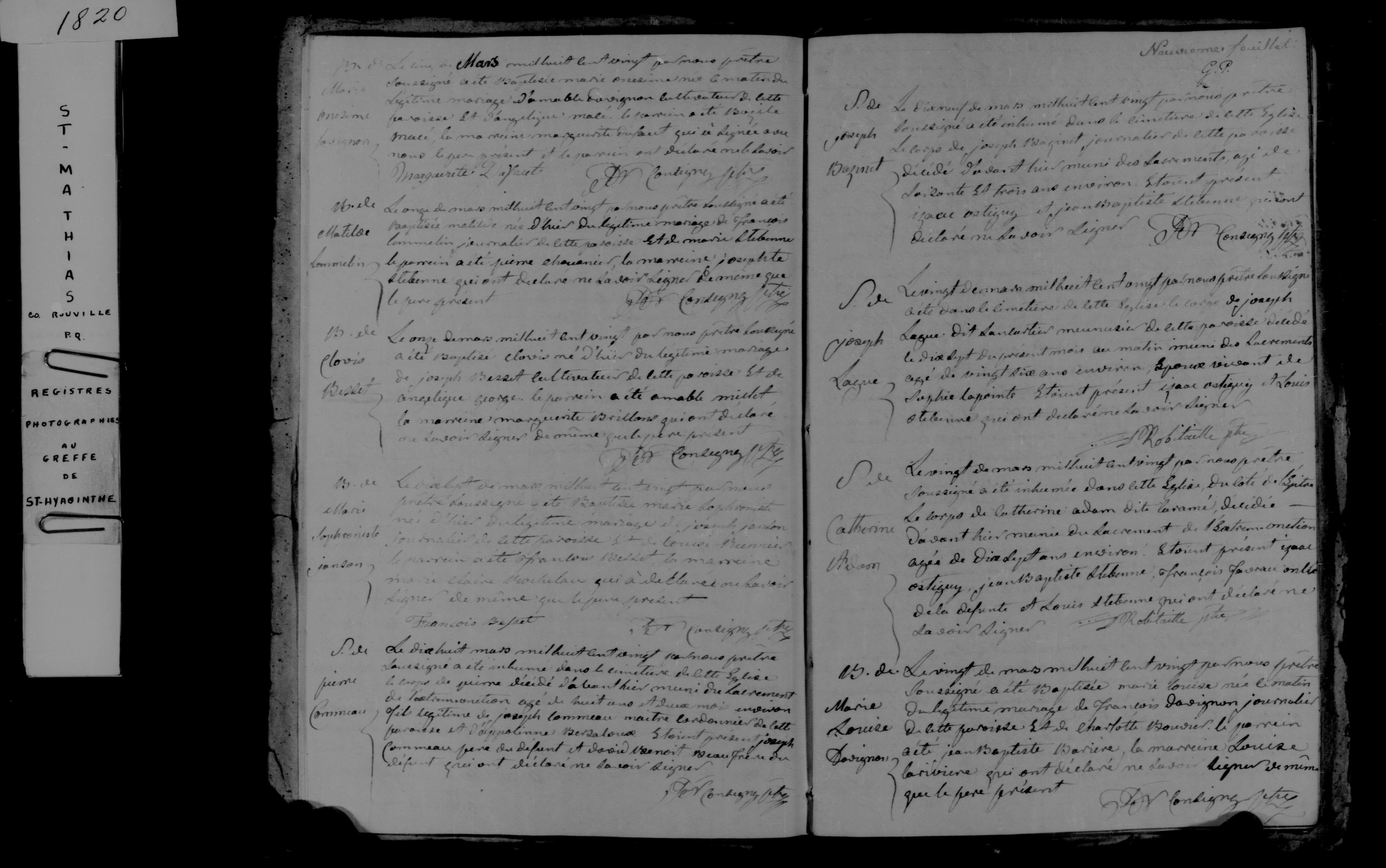 1820 Baptism Mathilde Lemelin
