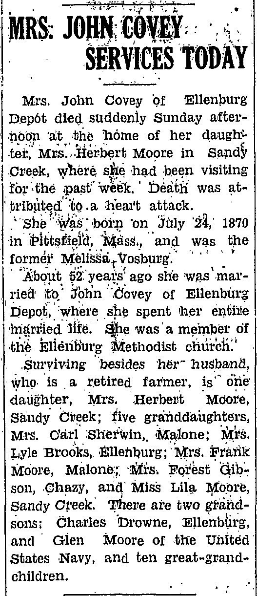 1943 Obituary Melissa Vosburg