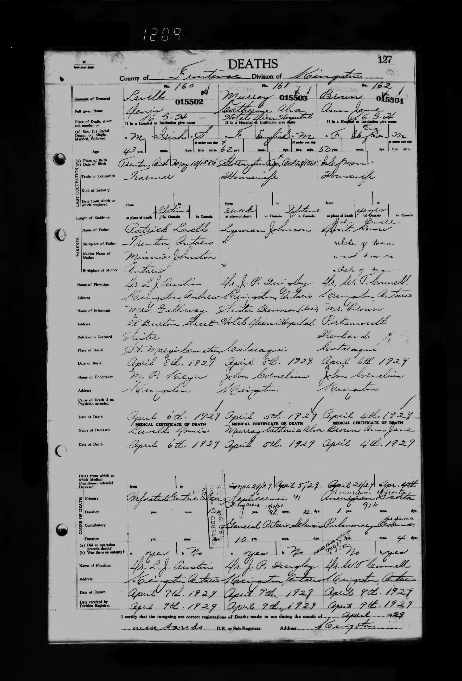 1929 Death Denis Lavell