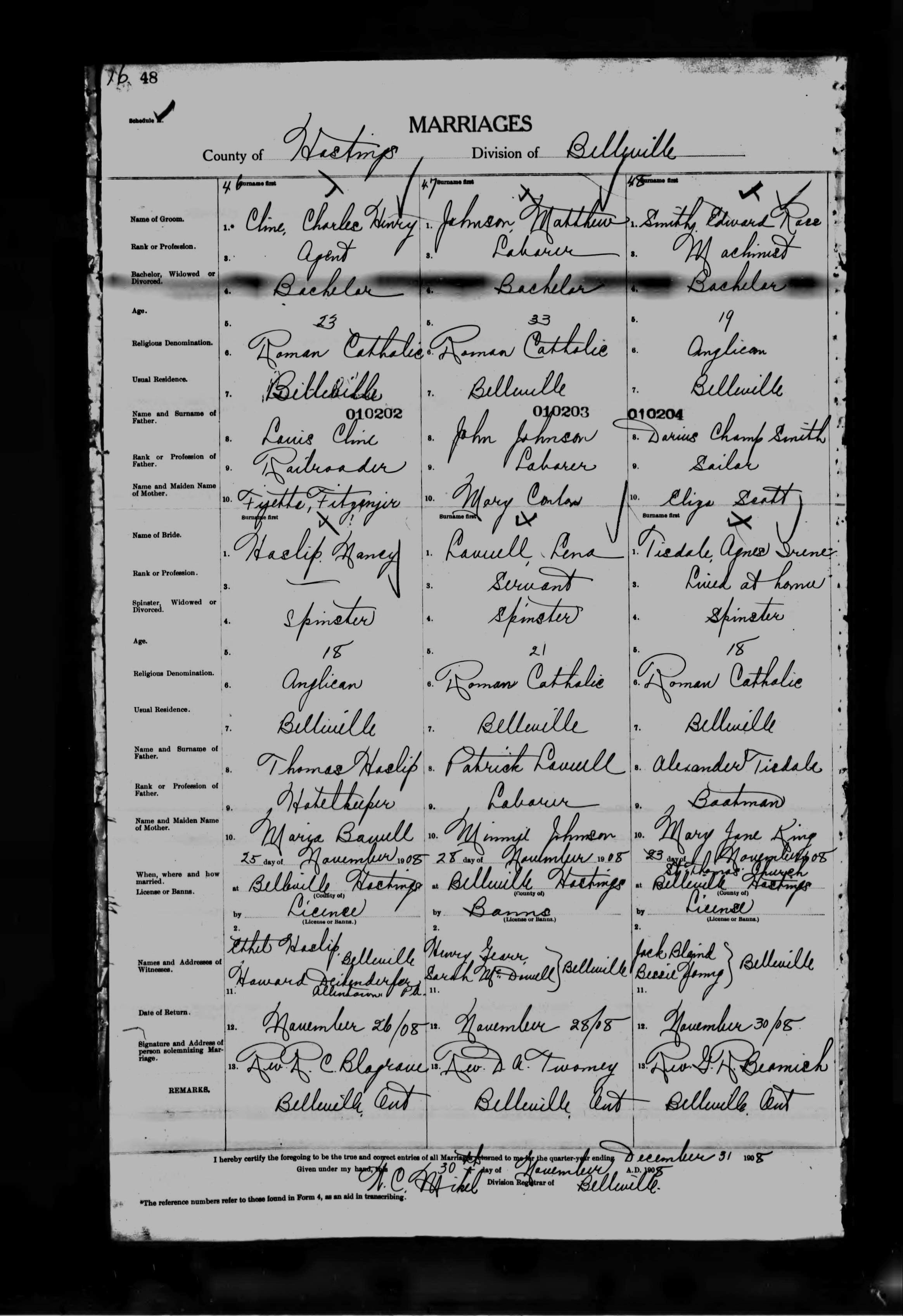 1908 Marriage Johnston Lavell