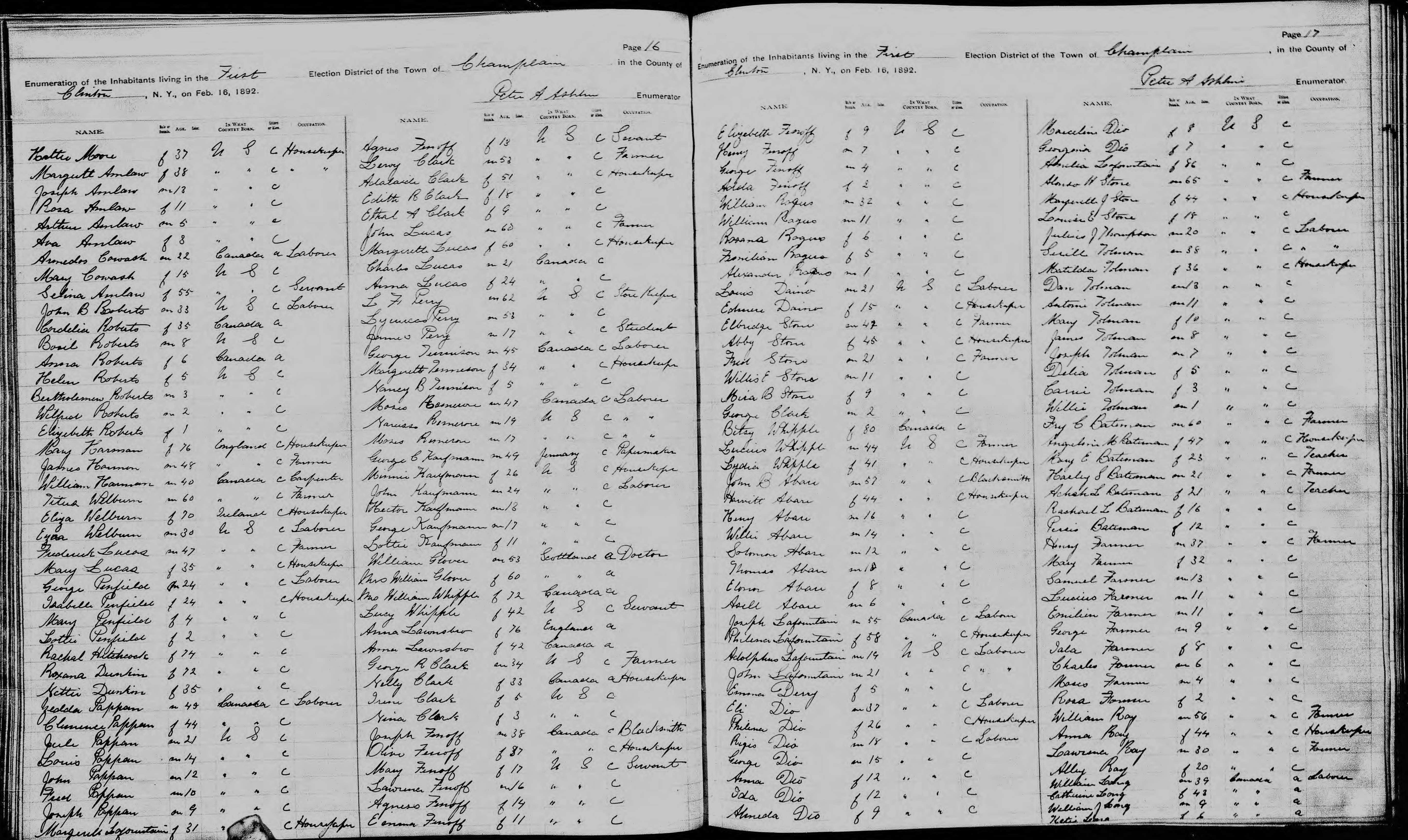 1892 NY Census Joseph Phaneuff