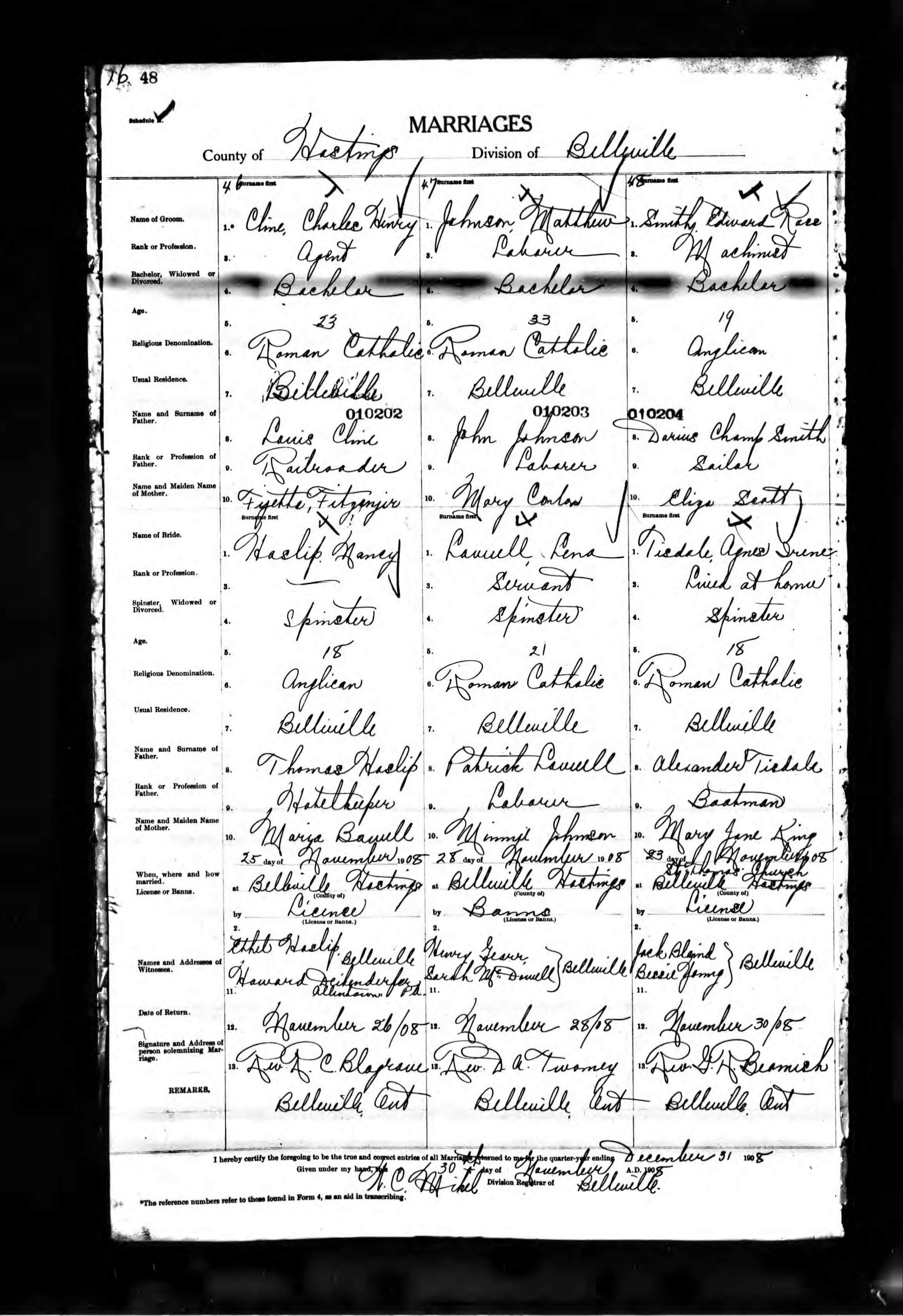 1908 Marriage Johnston Lavelle