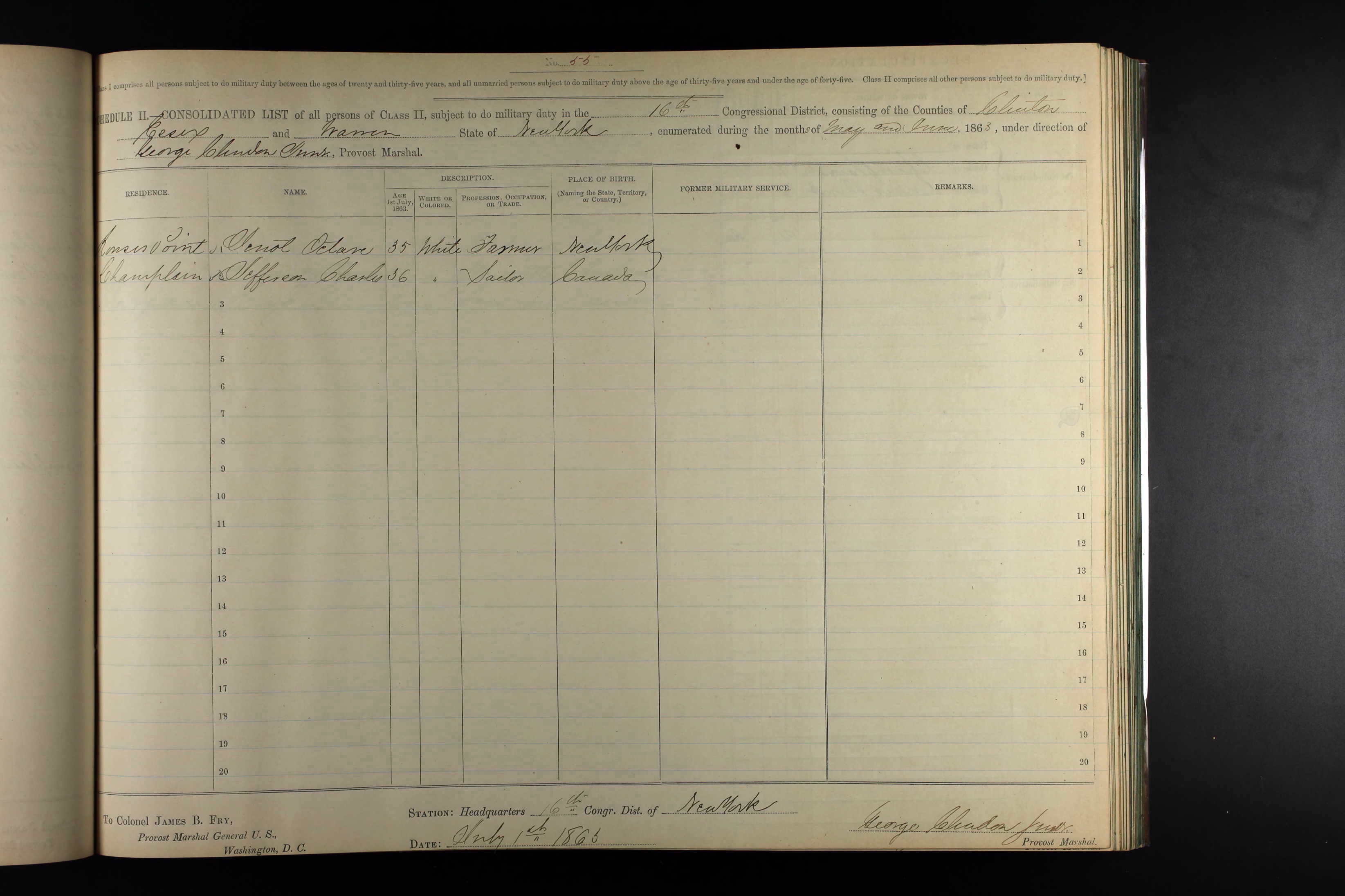 1863 Civil War Draft Registration Charles Jefferson