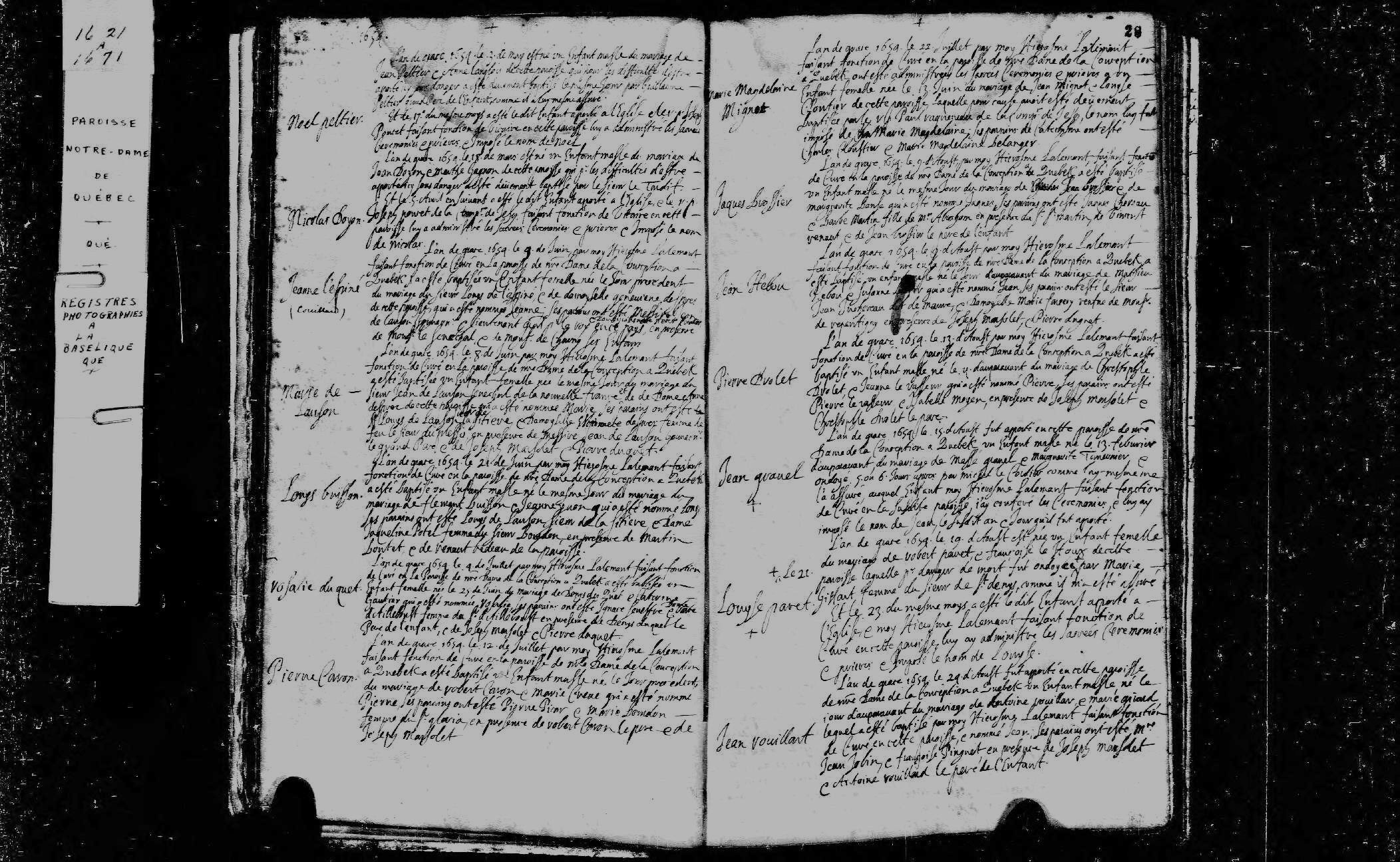 1654 Baptism Jean Gravel
