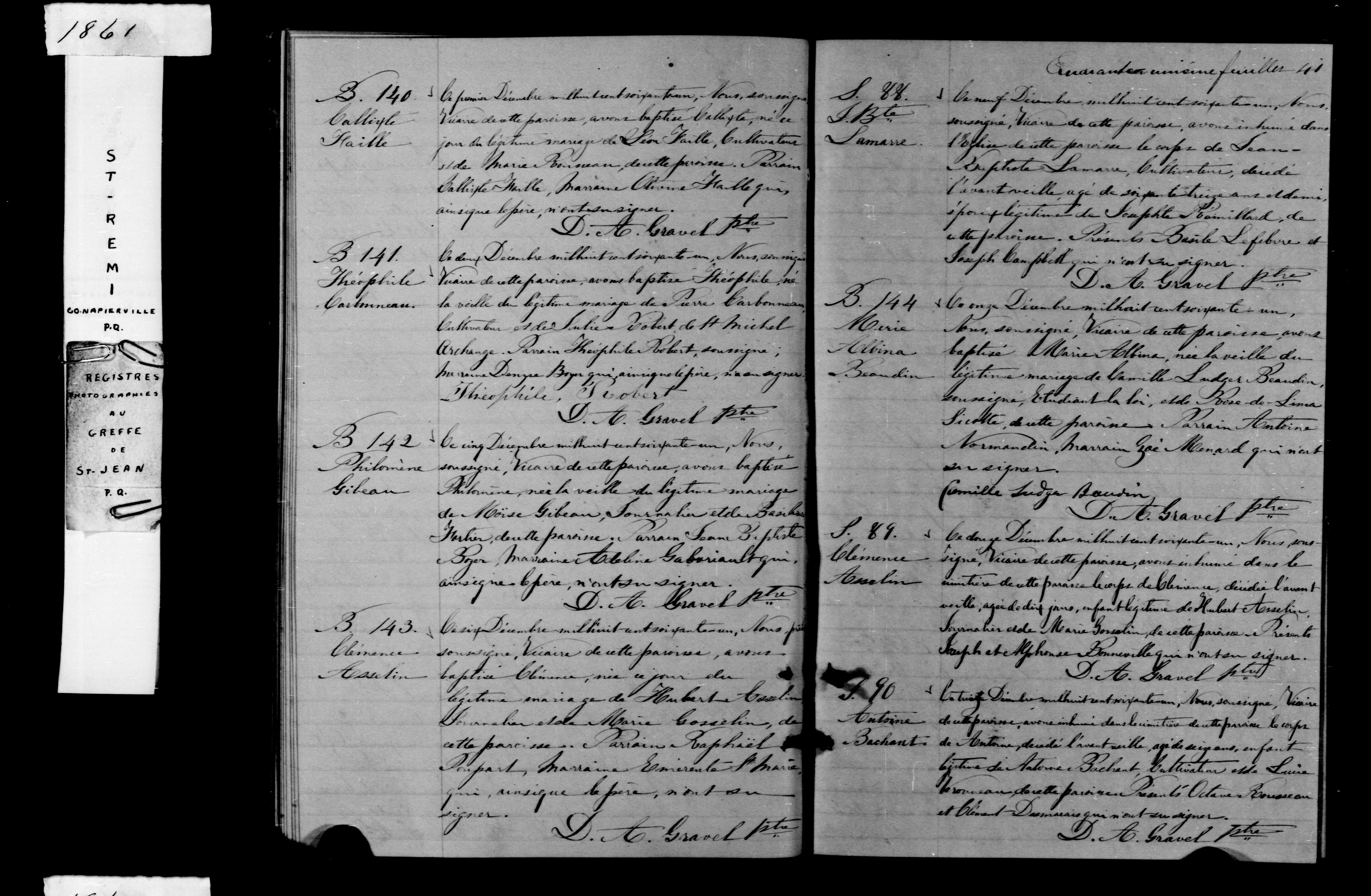1861 Baptism Philomene Gibault