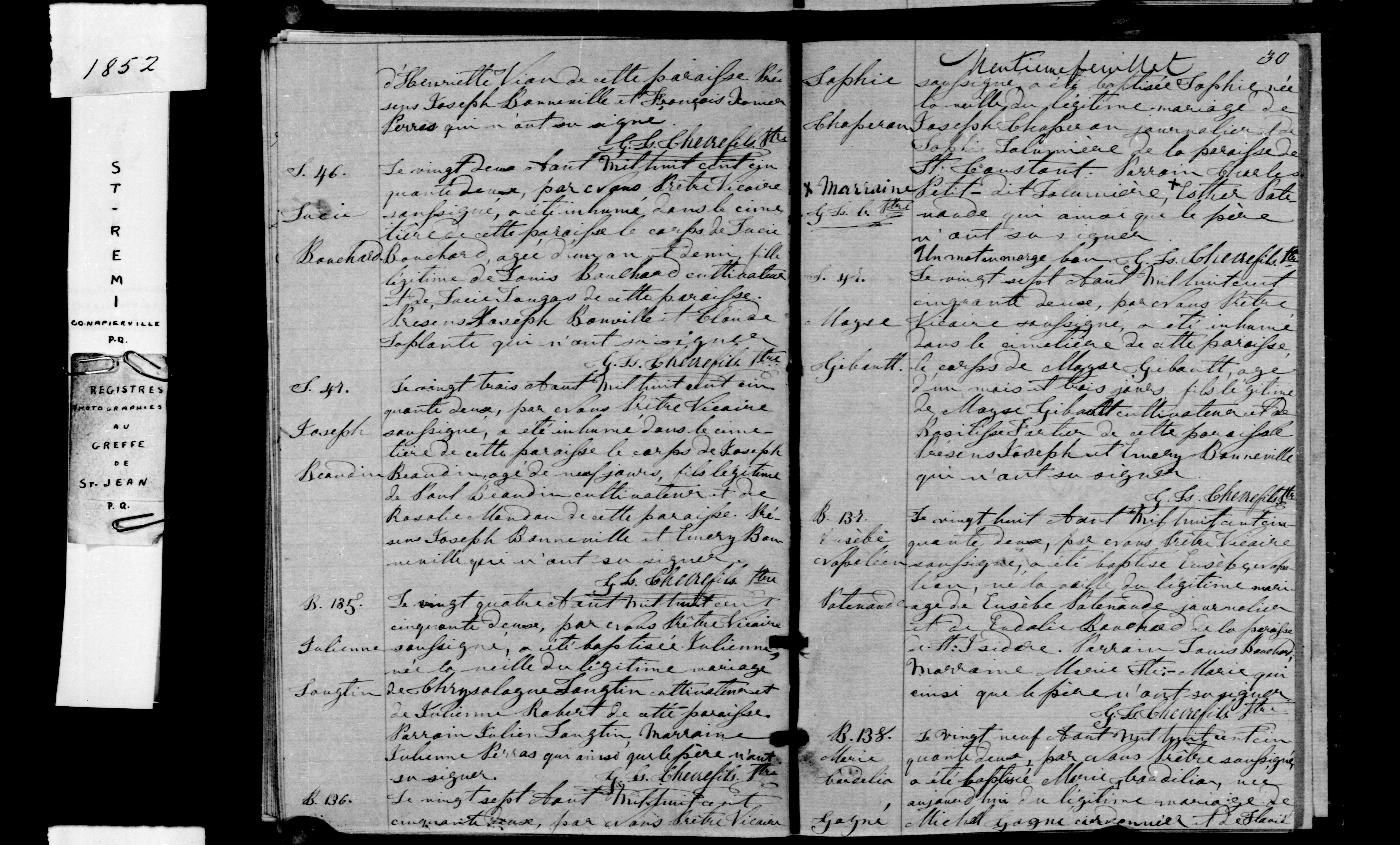 1852 Burial Moyse Gibault