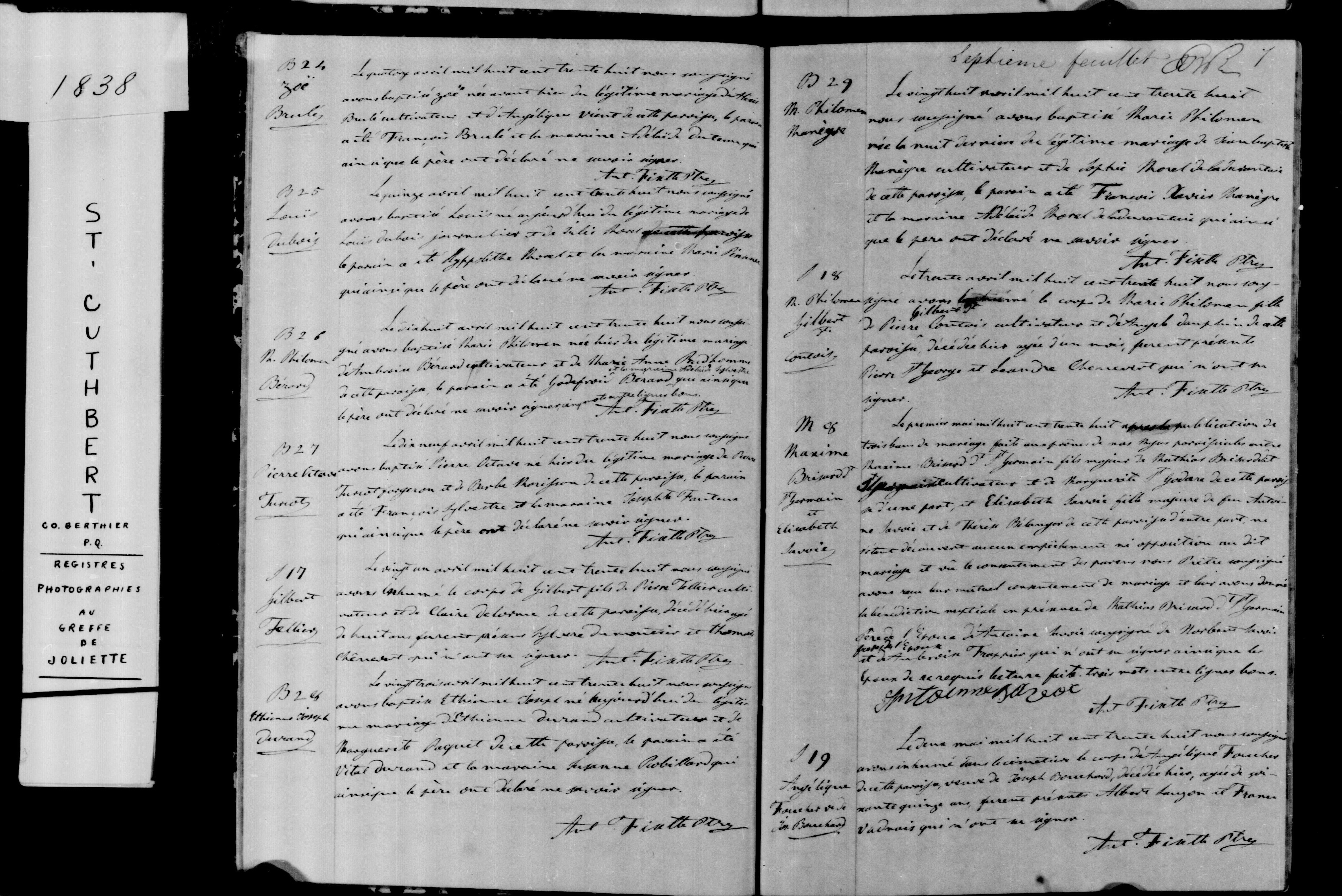 1838 Burial Angelique Faucher