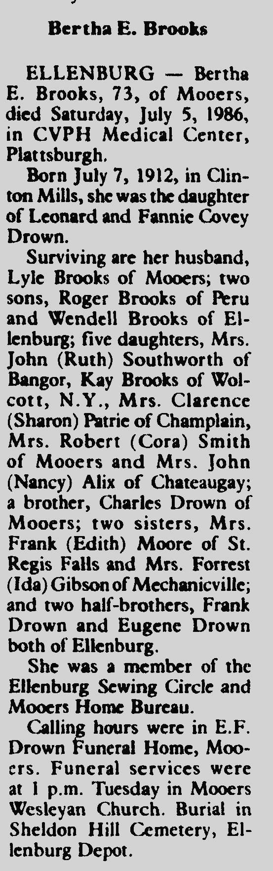 1986 Obituary Bertha E Covey