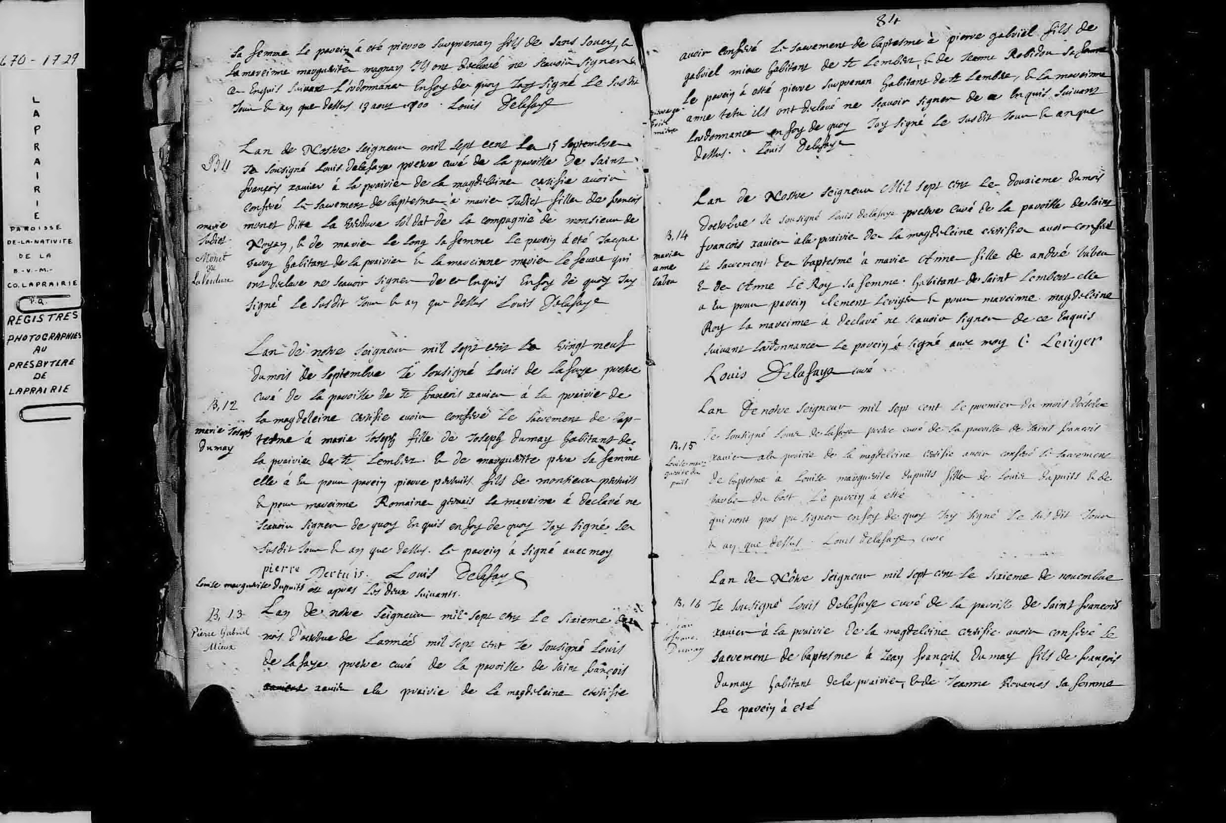 1700 Baptism Marie Josephe Demers dit Dumais