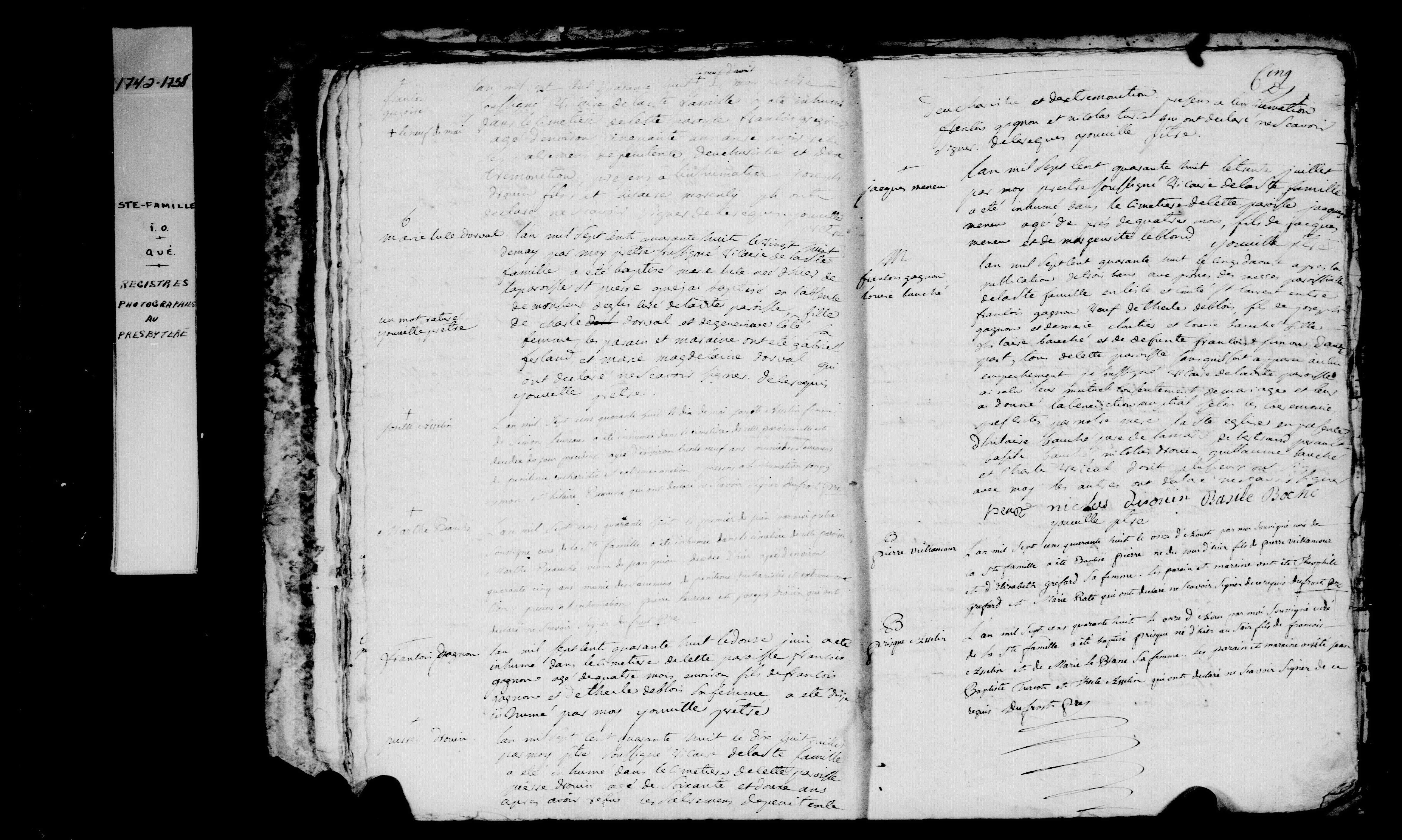 1748 Burial Francois Deblois dit Gregoire