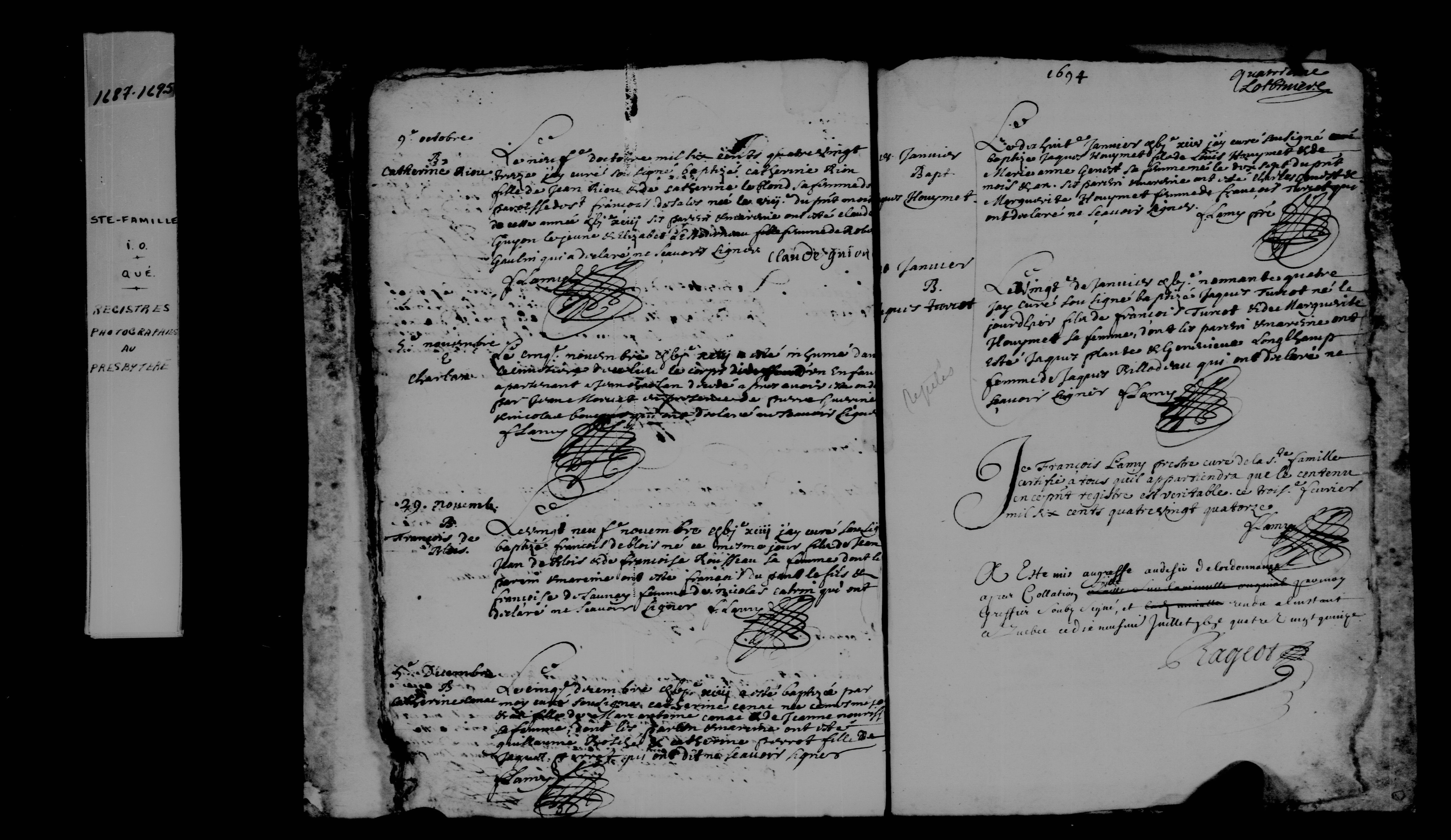 1693 Baptism Francois Deblois dit Gregoire