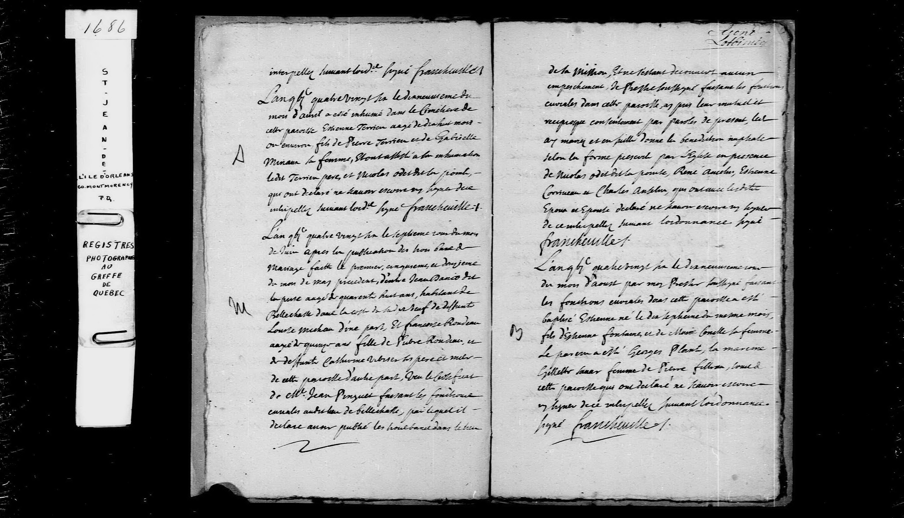 1686 Marriage Daniau Rondeau