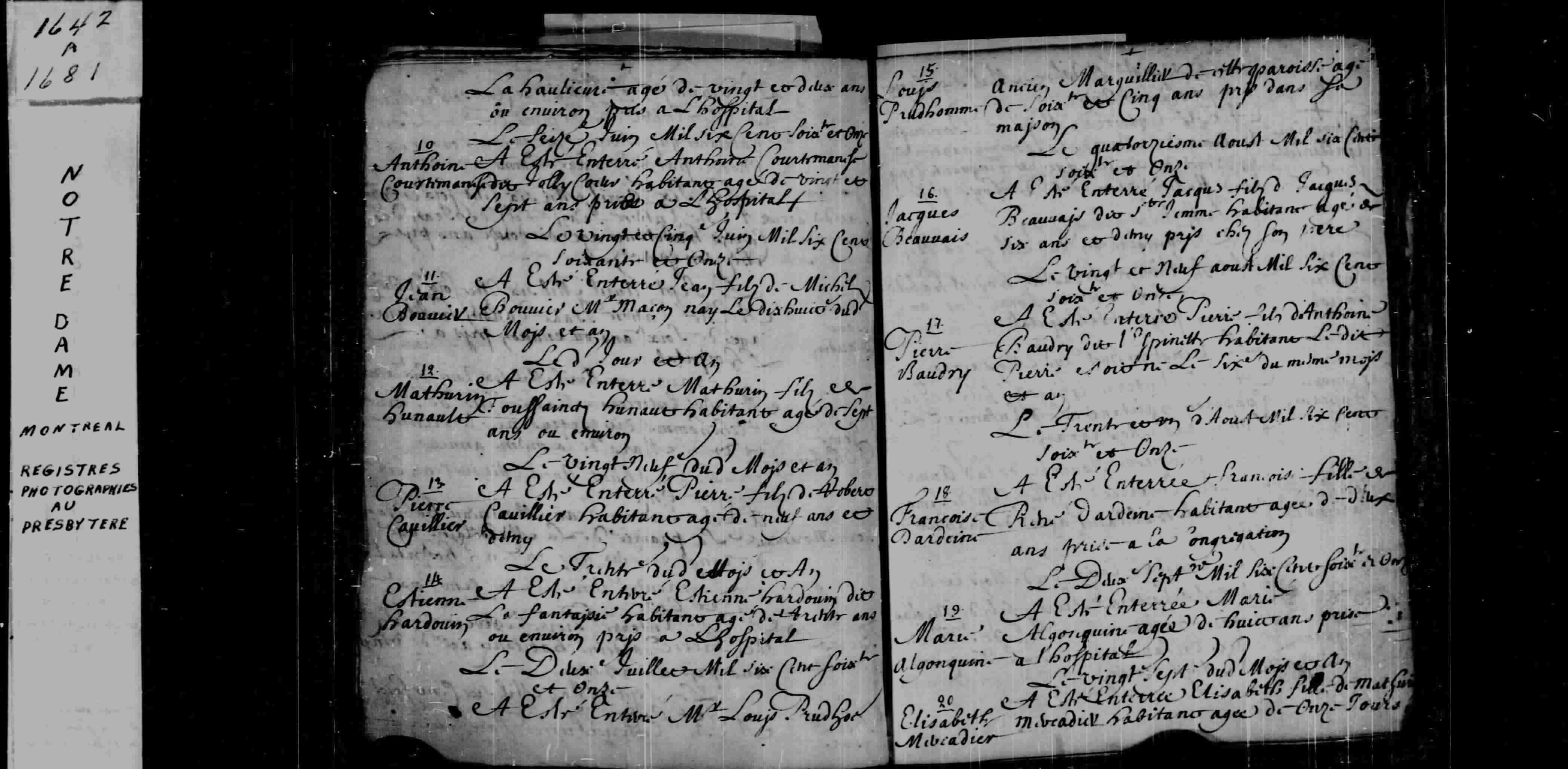 1671 Burial Antoine Courtemanche