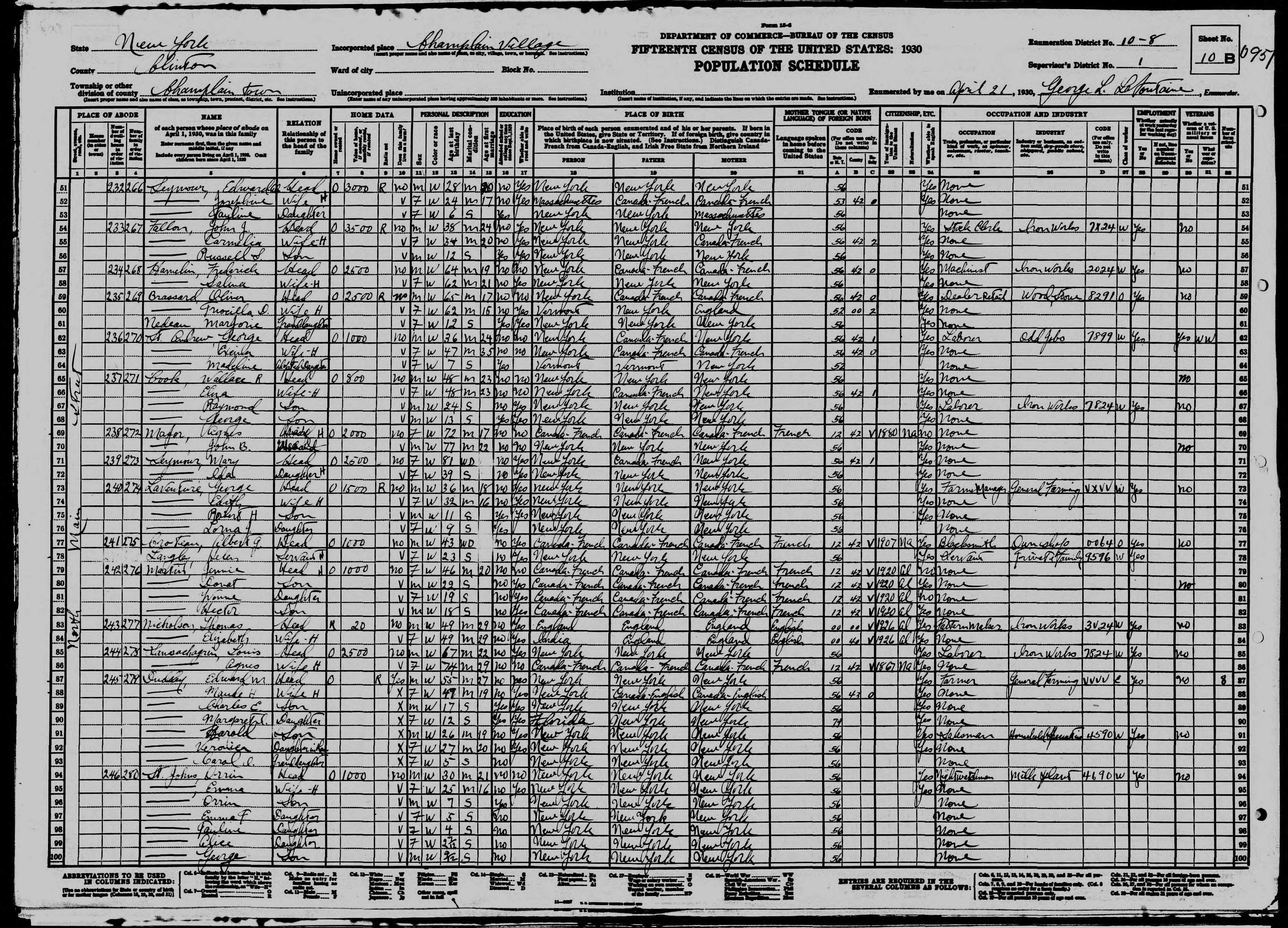 1930 US Census Wallace Cook