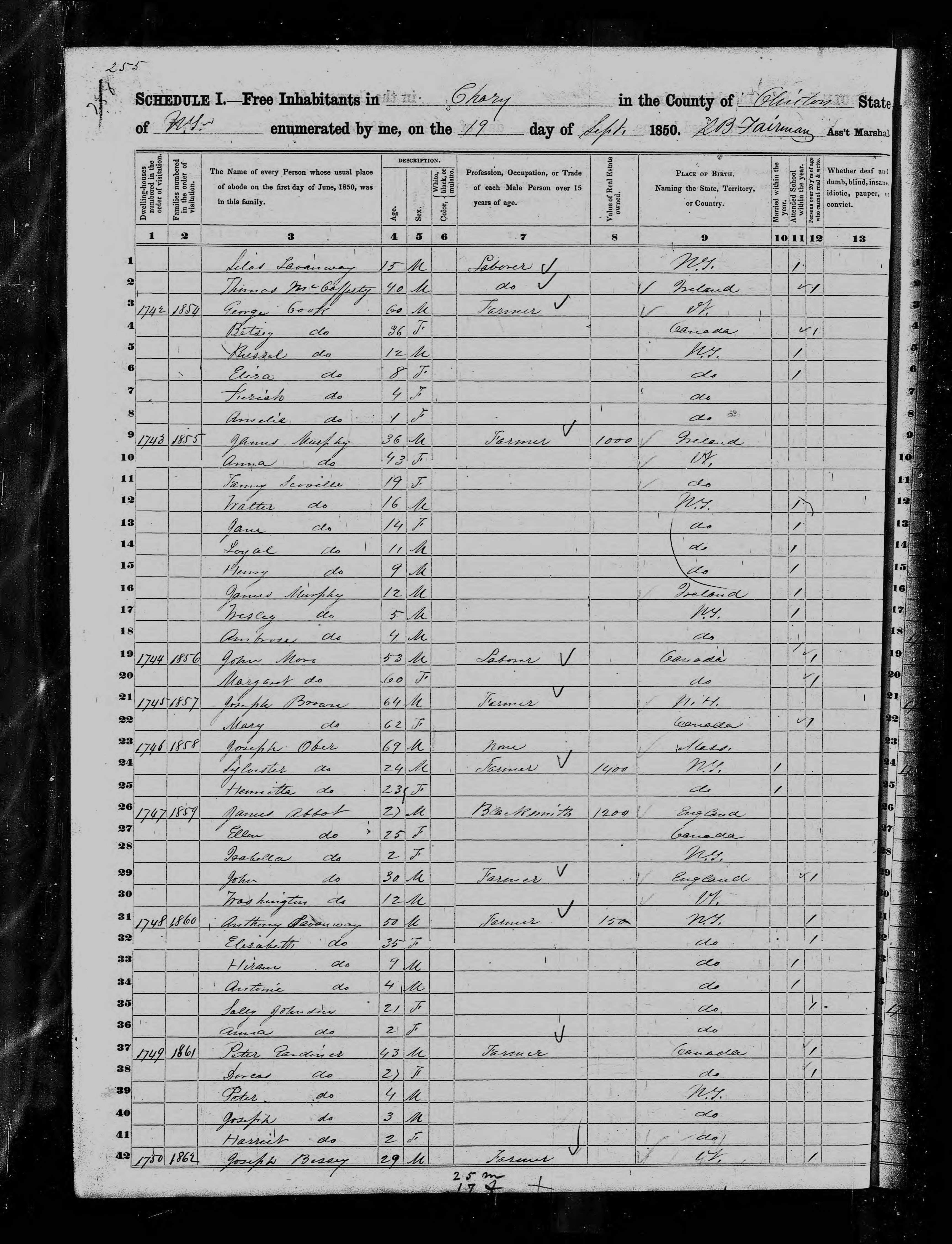 1850 US Census George Cook