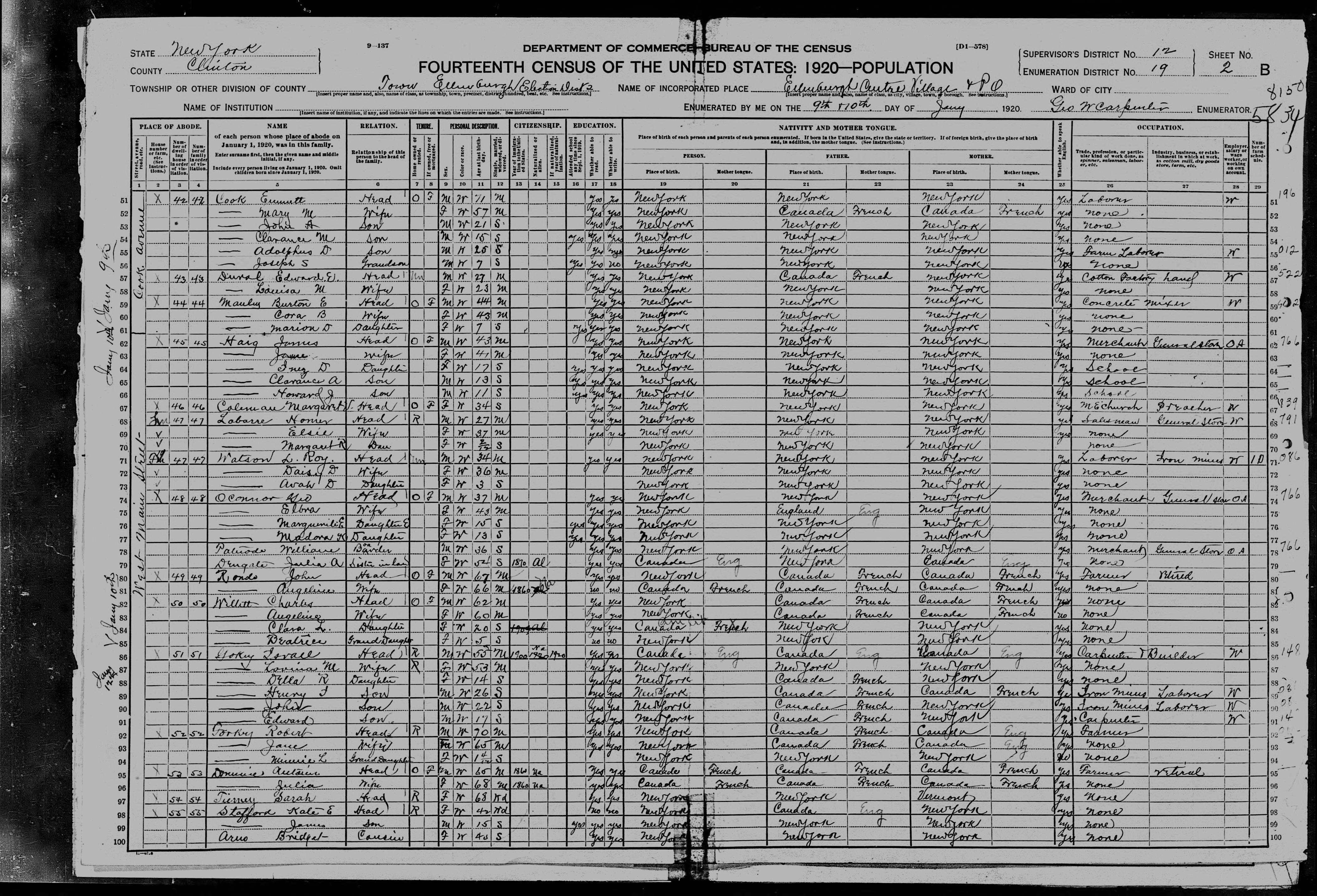 1920 US Census Emmett Cook