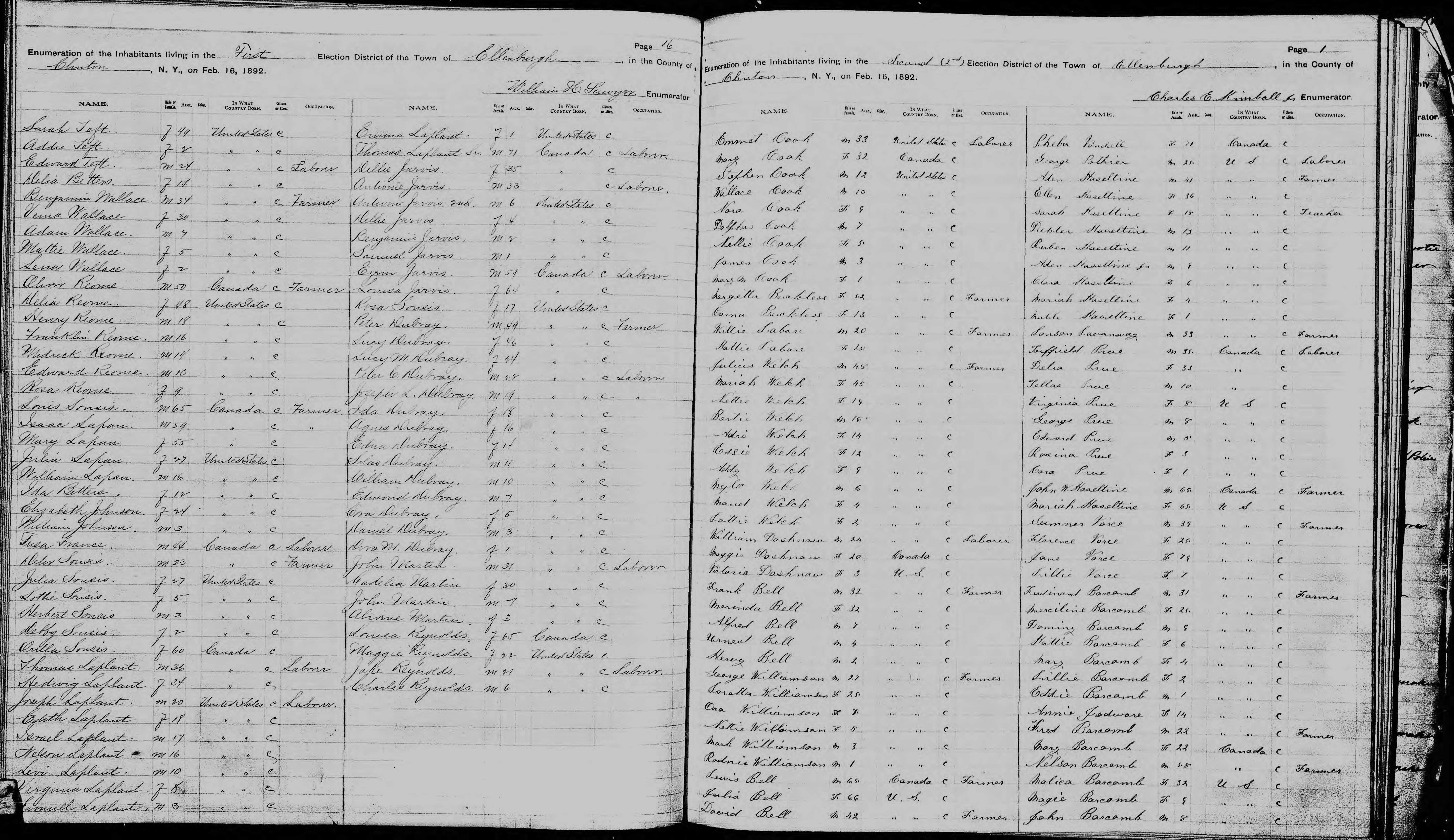 1892 NY Census Emmett Cook