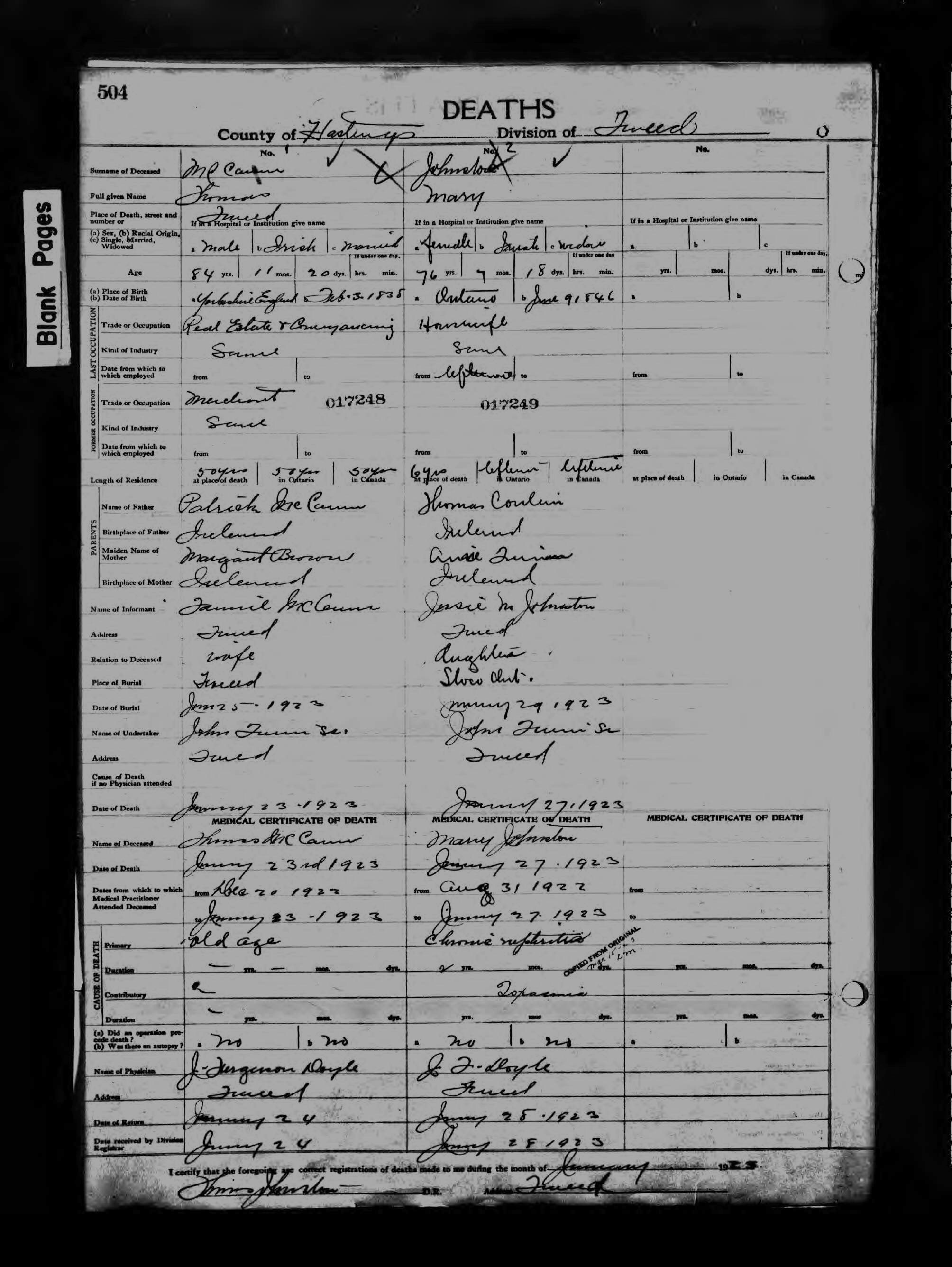 1923 Death Mary Conlon