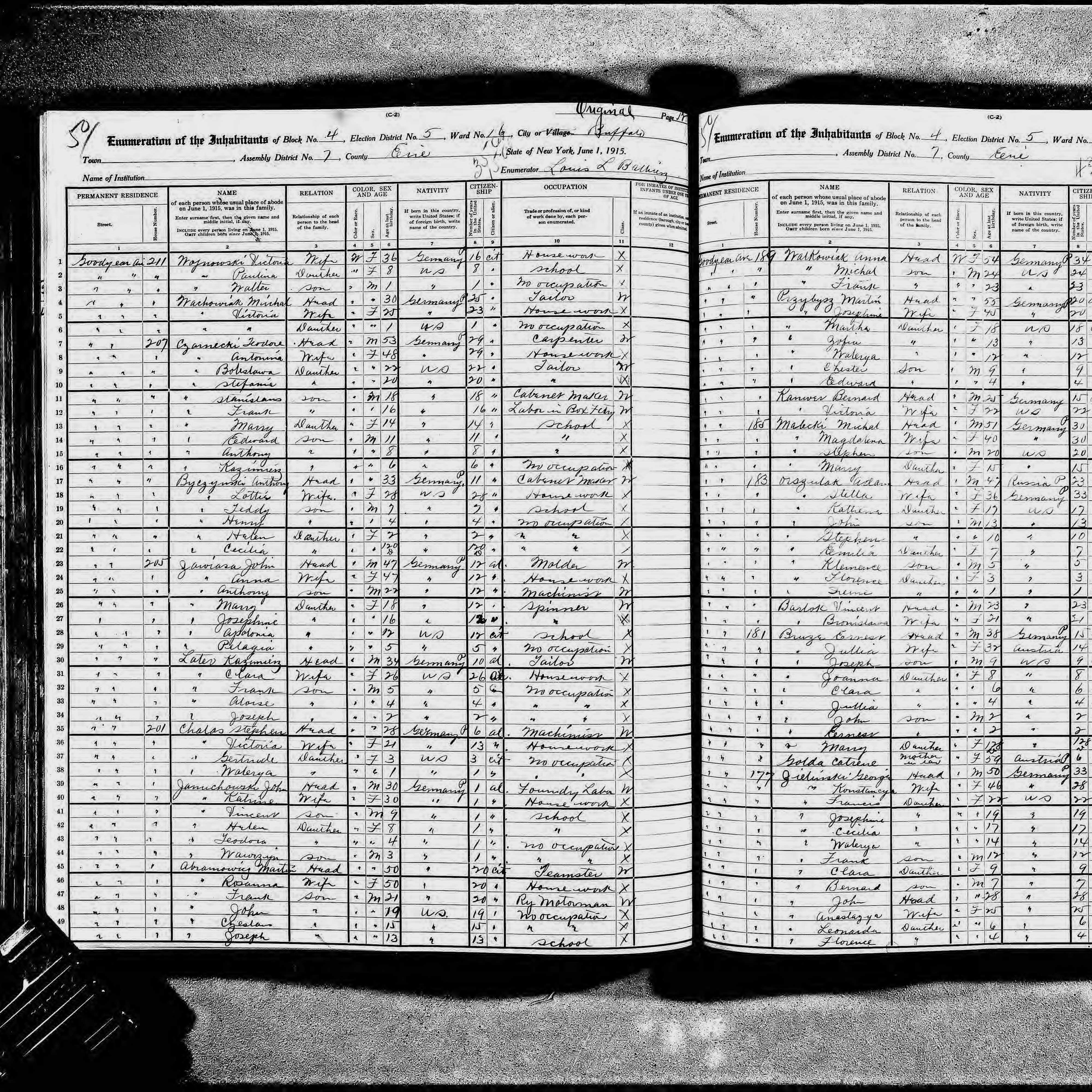 1915 NY Census Ernest J Bruse