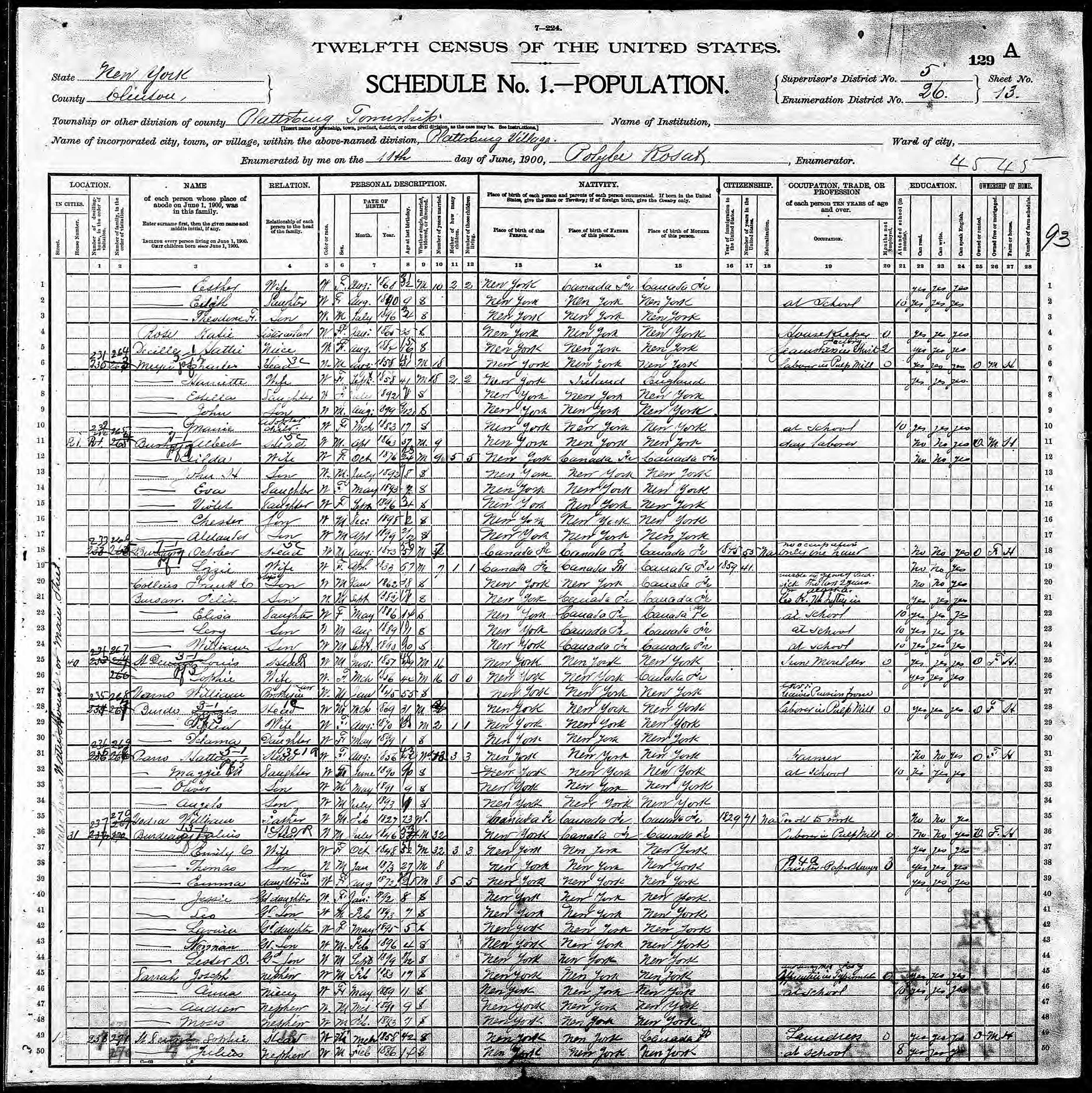 1900 US Census Lous Burdo