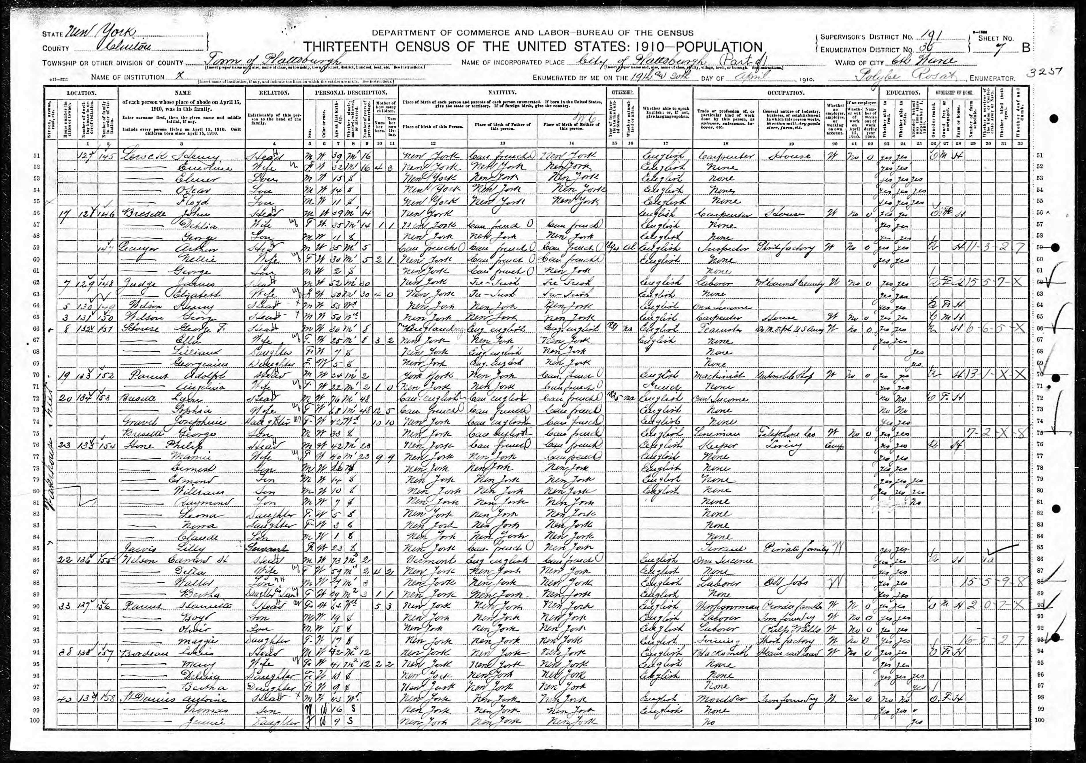 1910 US Census Louis Bordeau