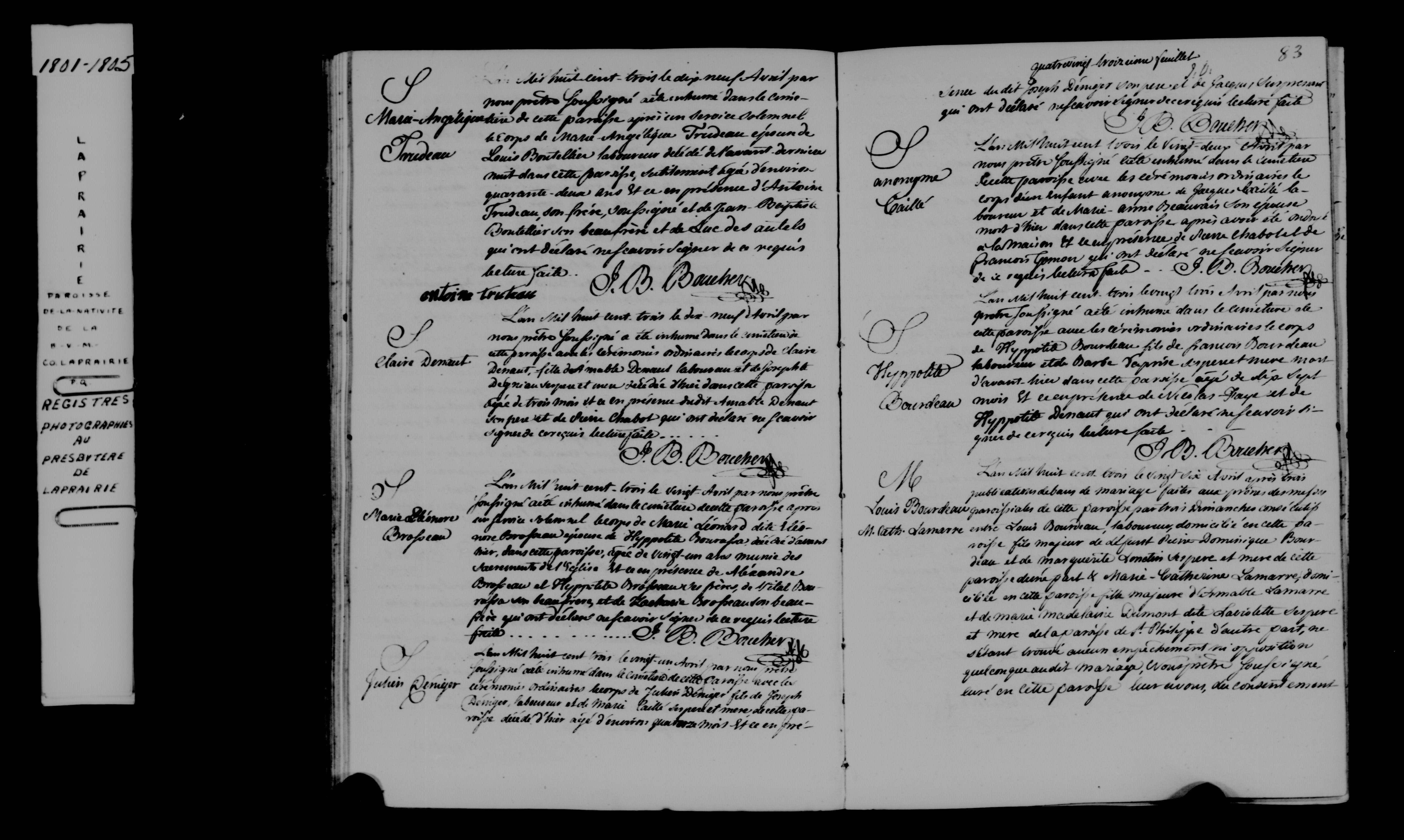 1803 Marriage Bourdeau Lamarre