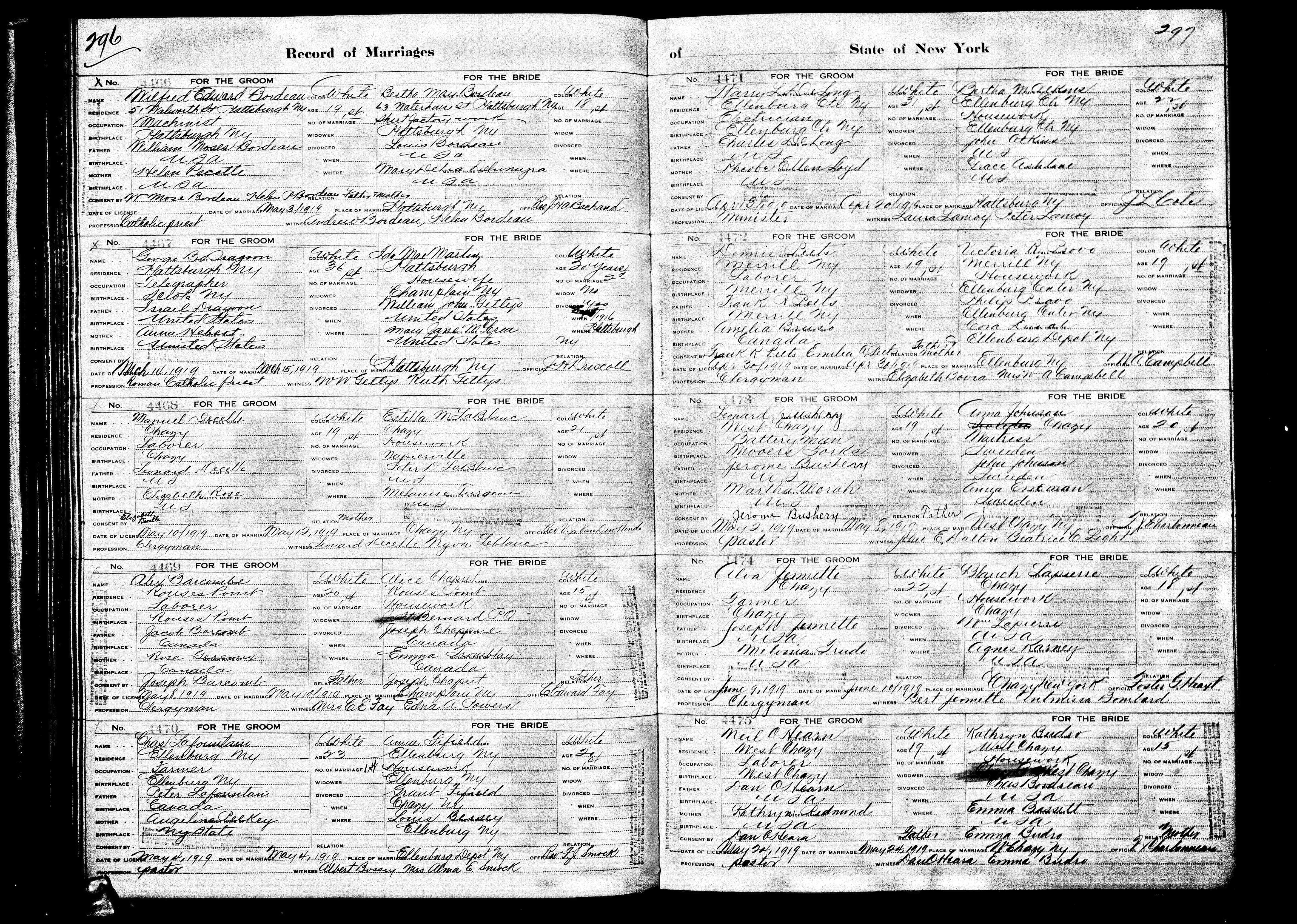 1919 Marriage Bourdeau Bordeau