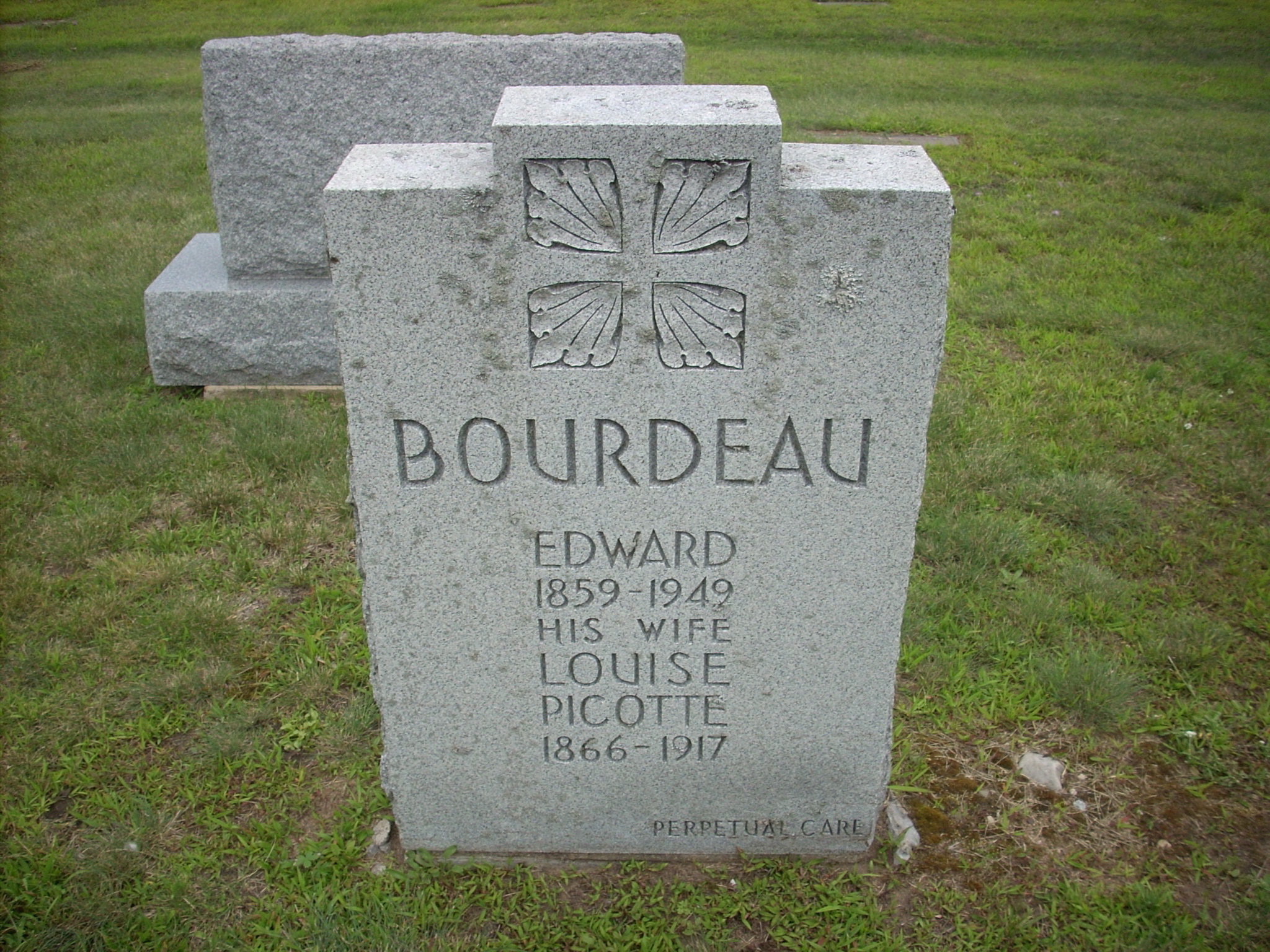 Headstone Edward Bourdeau Louise Picotte