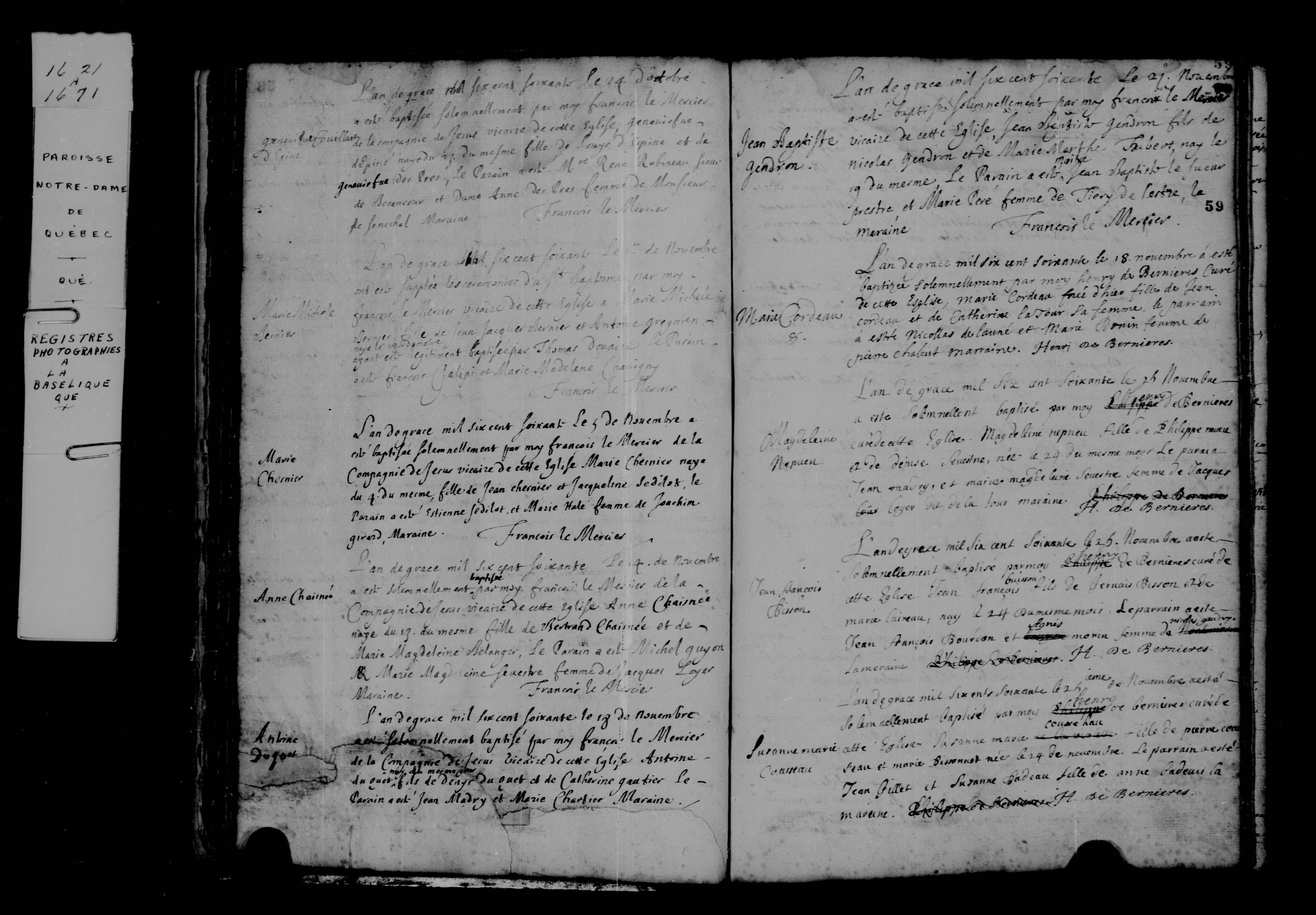 1660 Baptism Marie Michelle Bernier