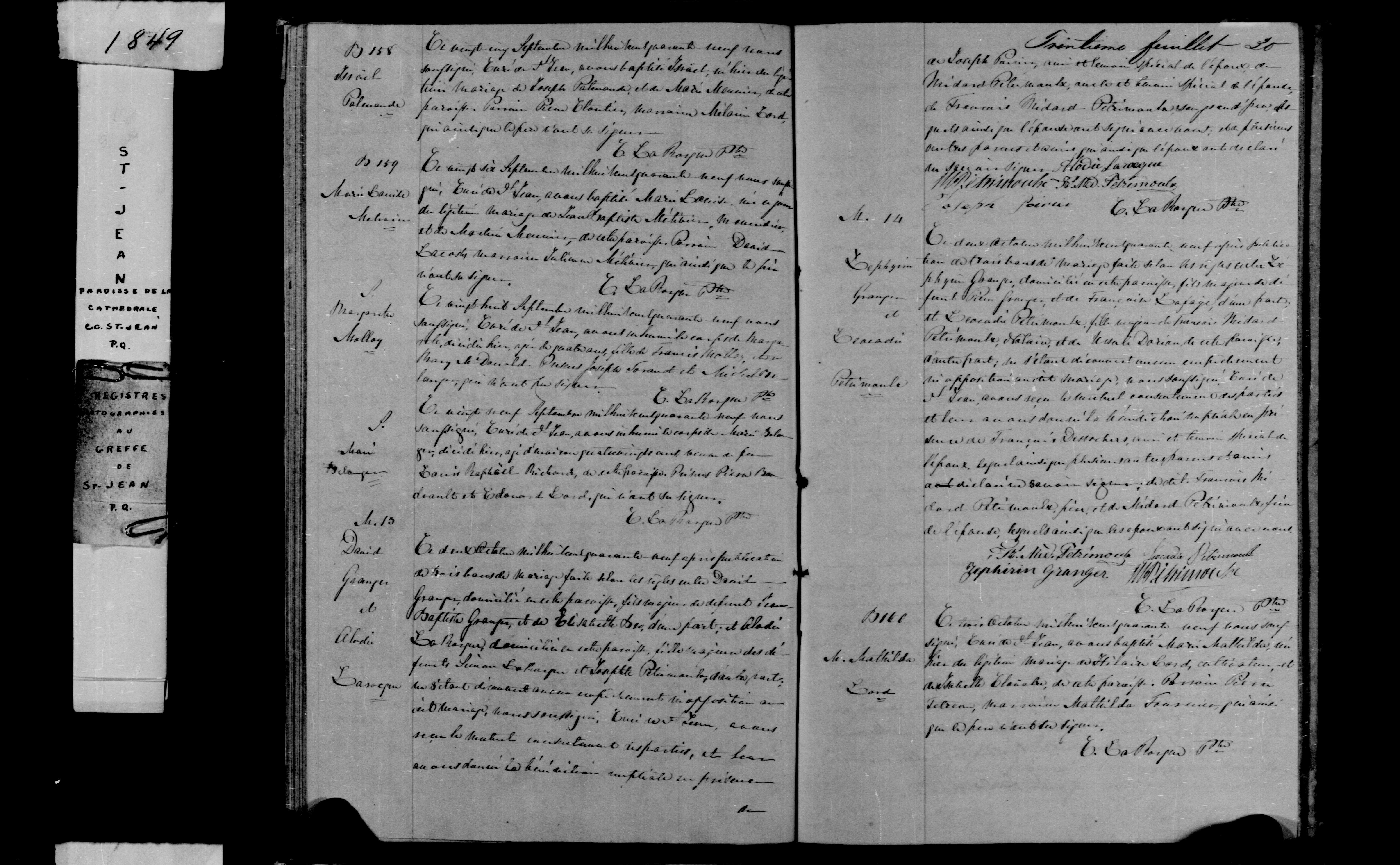 1849 Burial Marie Theotiste Belanger