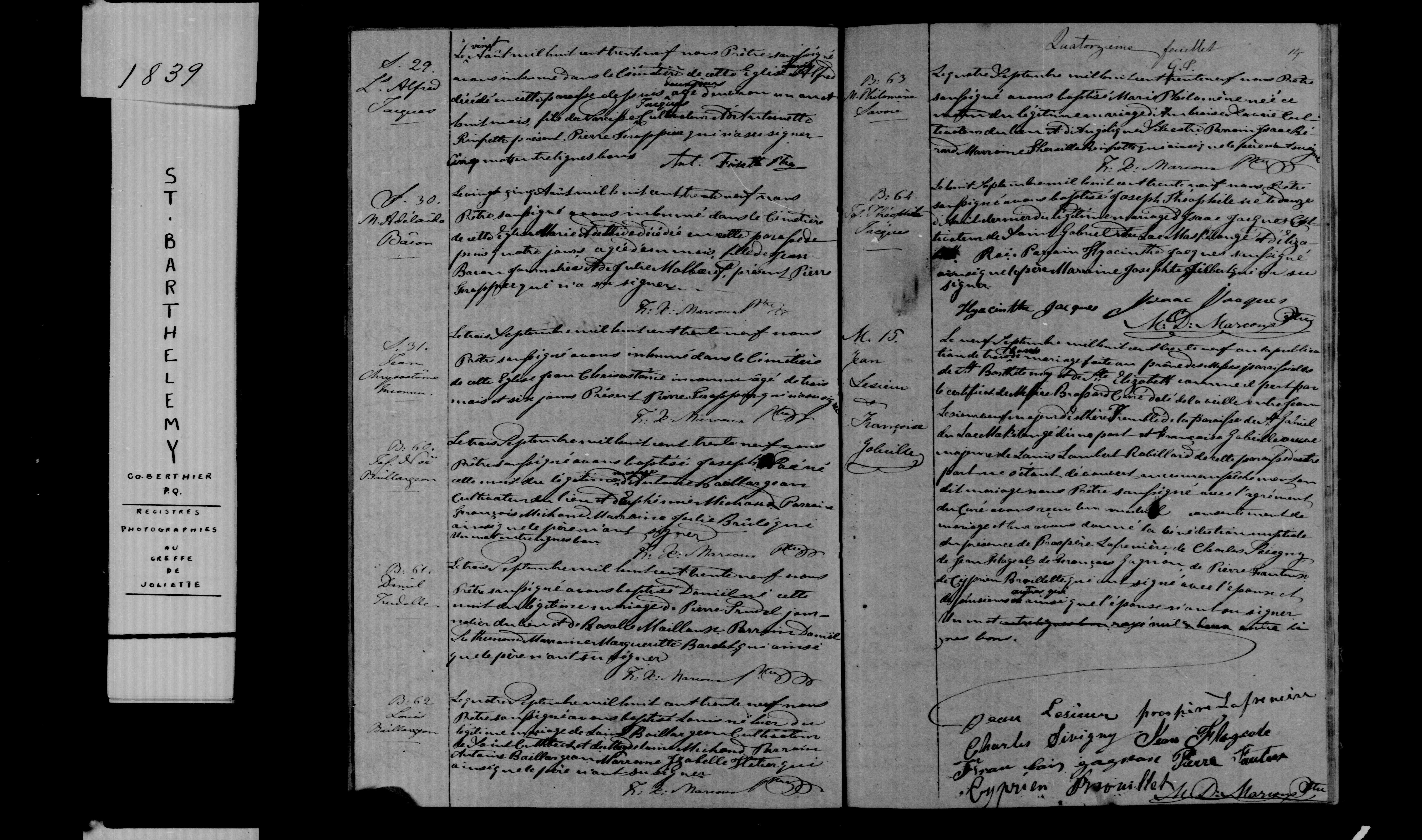 1839 Baptism Joseph Noel Baillageron
