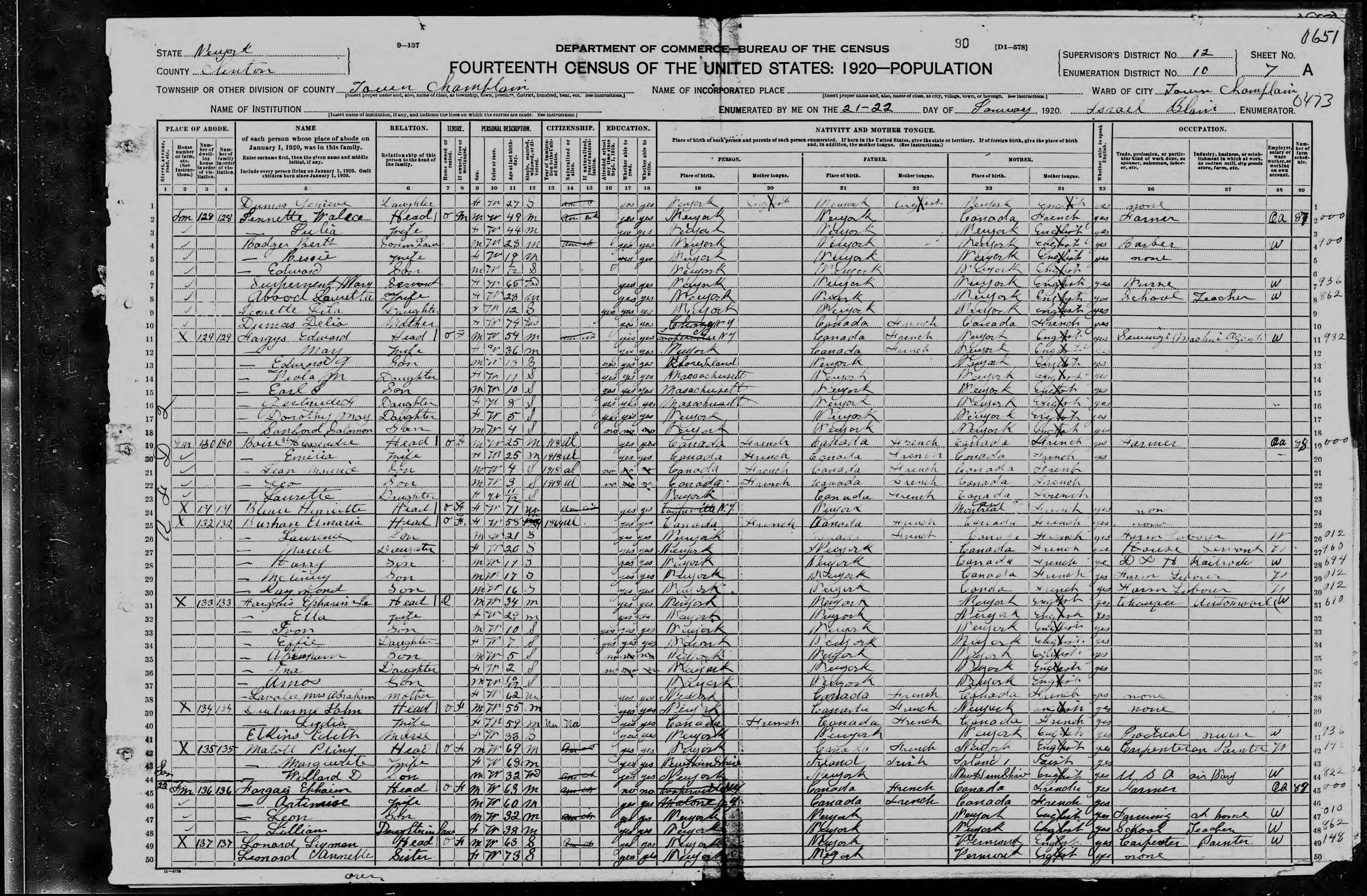 1920 US Census Edward A Badger
