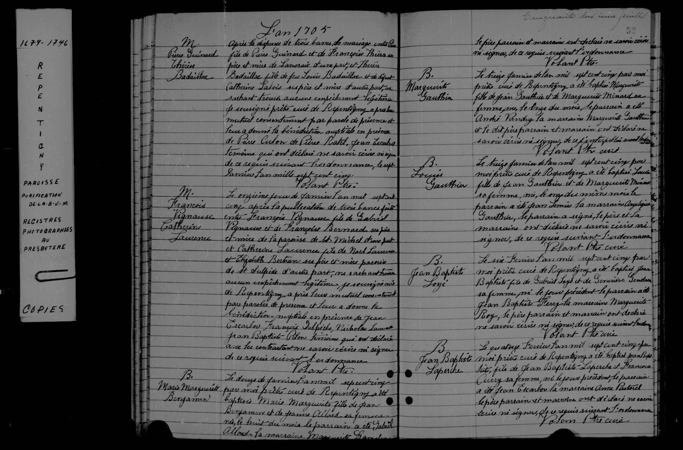 1705 Marriage Guignard Badayac