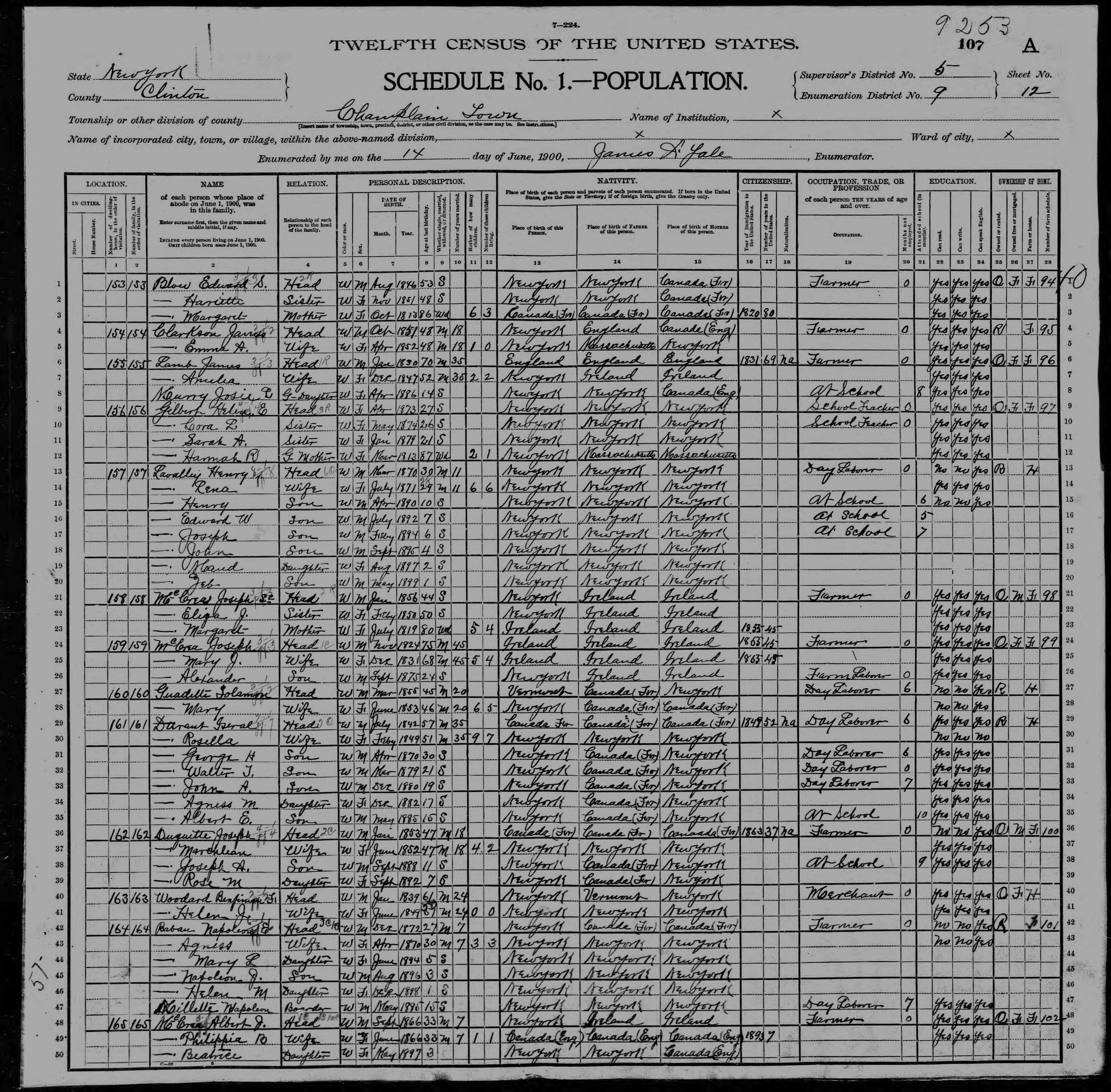 1900 US Census Napoleon Babeau