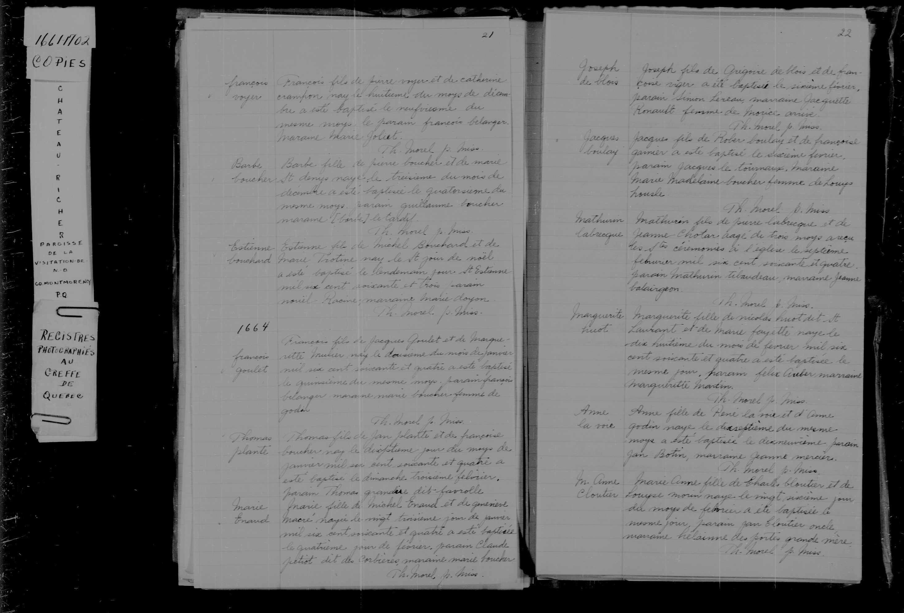 1664 Baptism Thomas Plante