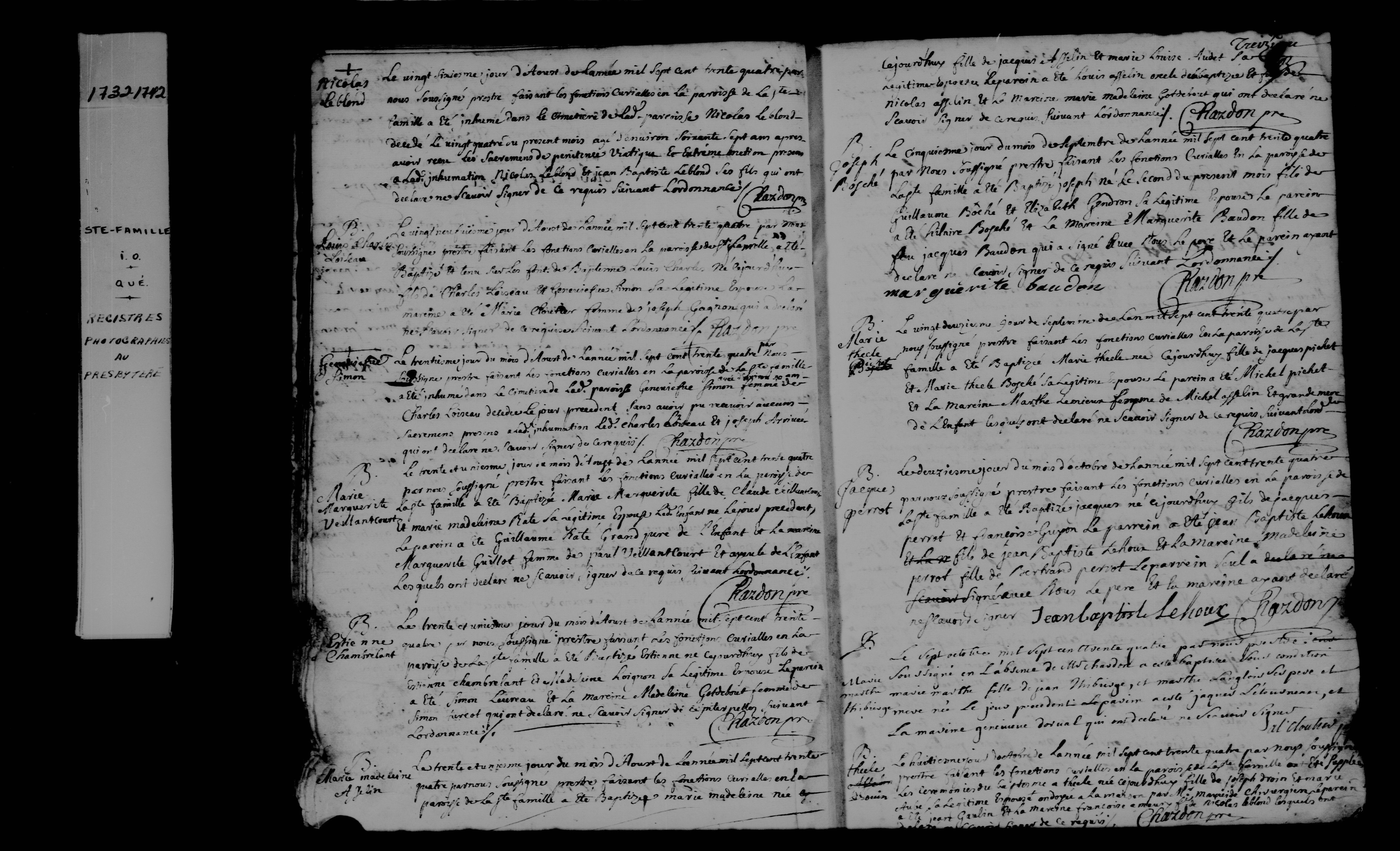 1734 Baptism Thecle Pichet