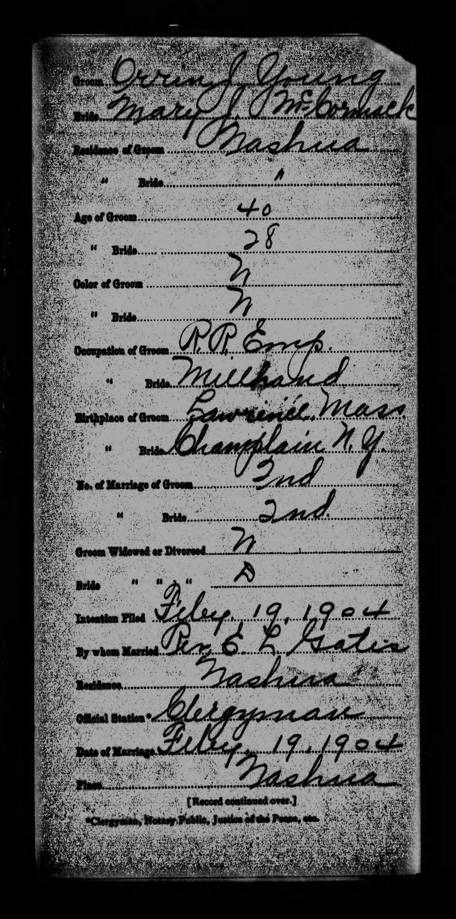 1904 Marriage Young Phaneuf