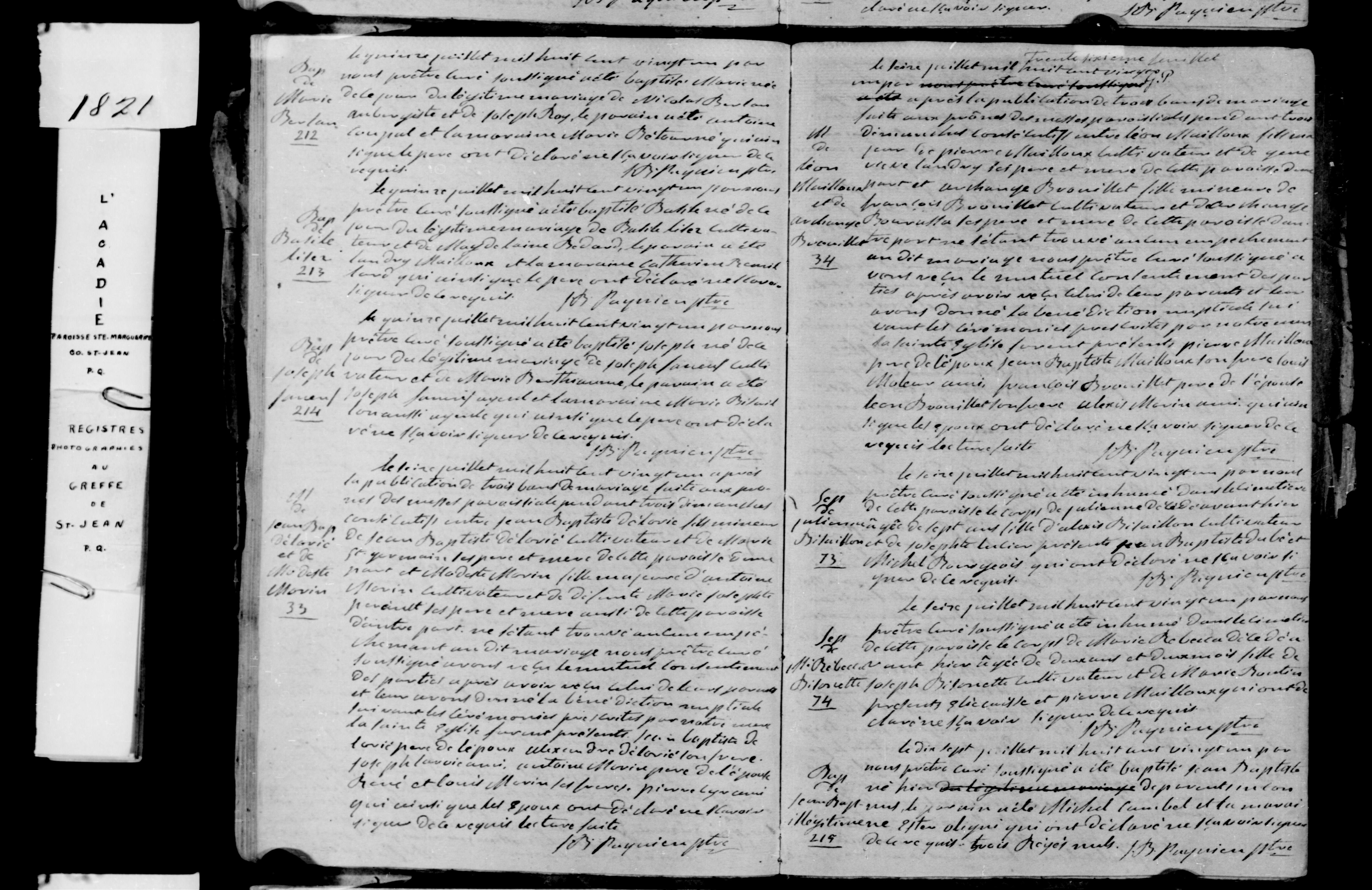 1821 Baptism Joseph Faneuf