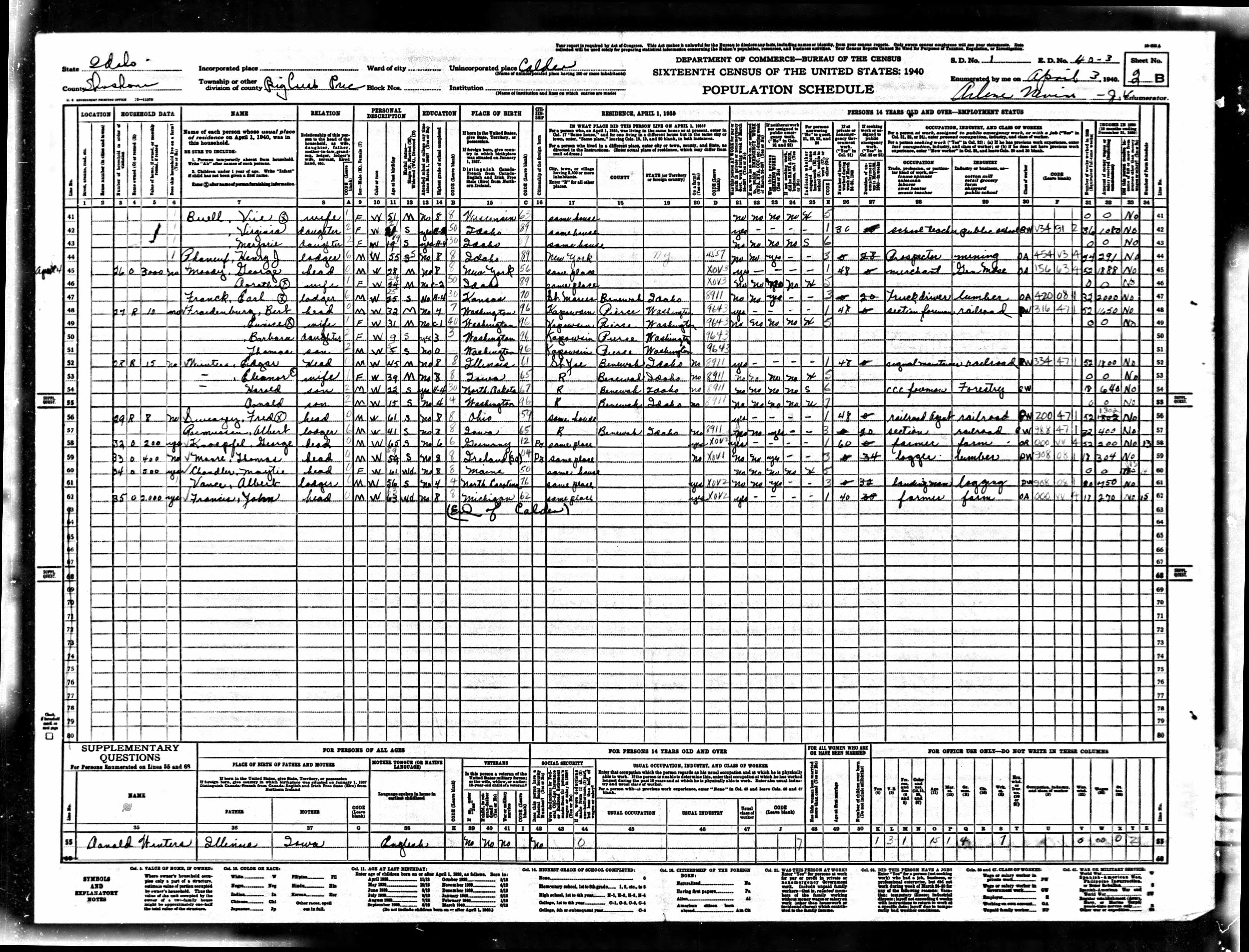 1940 US Census Henry J Phaneuf