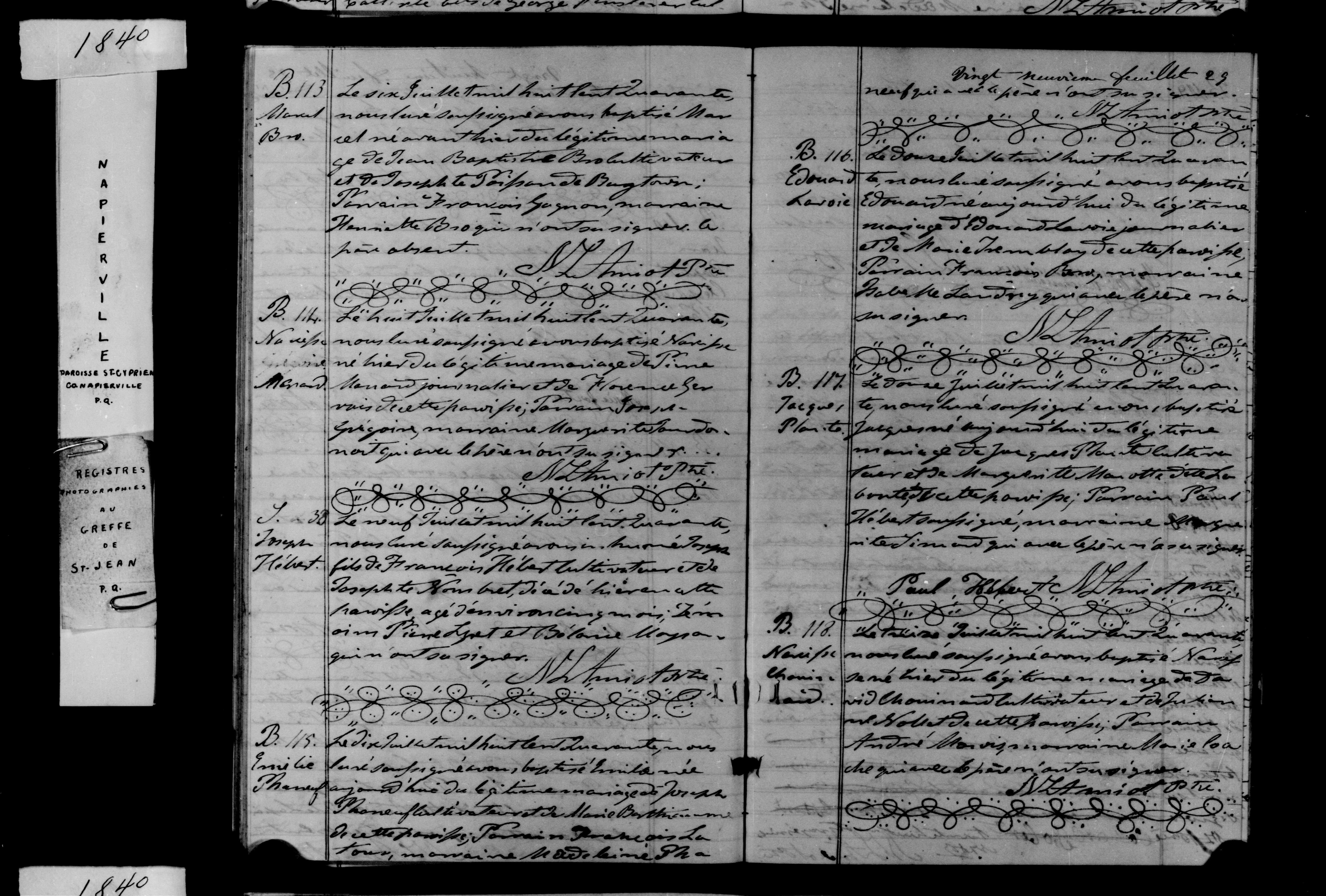1840 Baptism Emilie Phaneuf