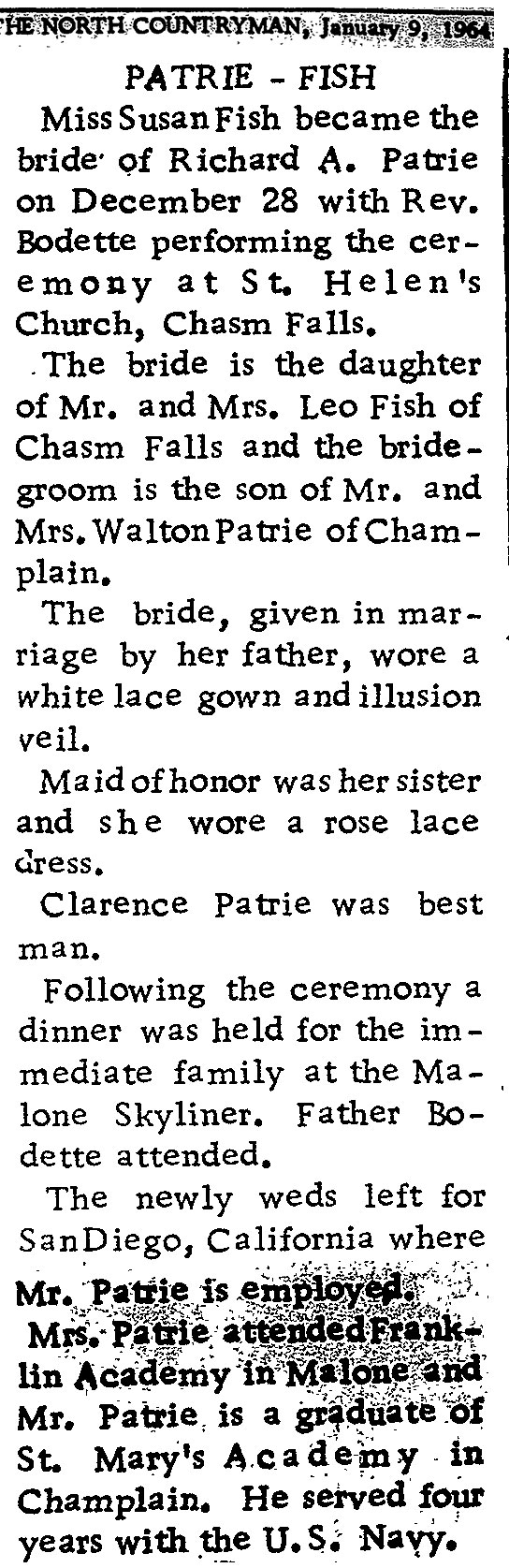 1964 Marriage Patrie Fish