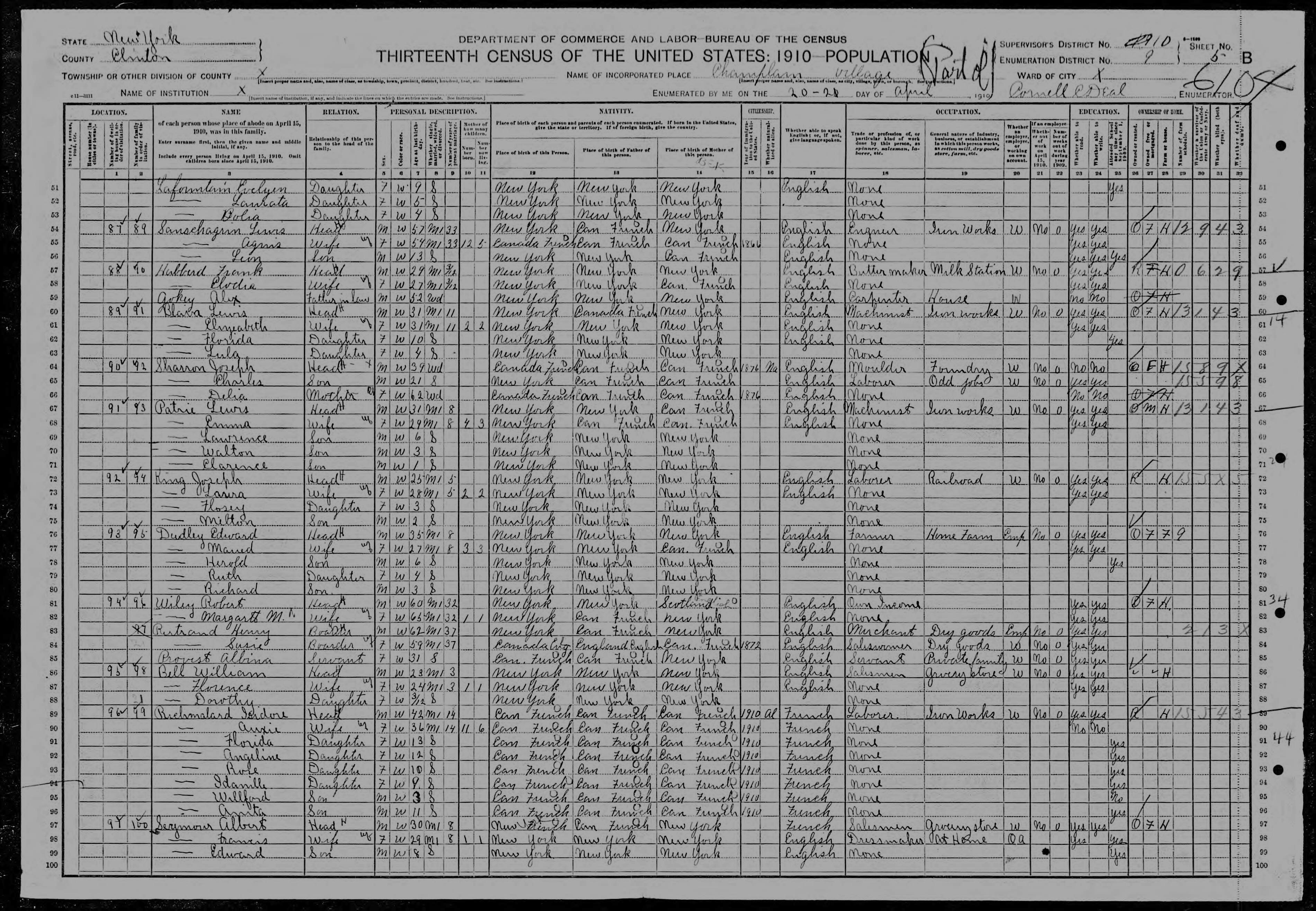 1910 US Census Louis Patrie