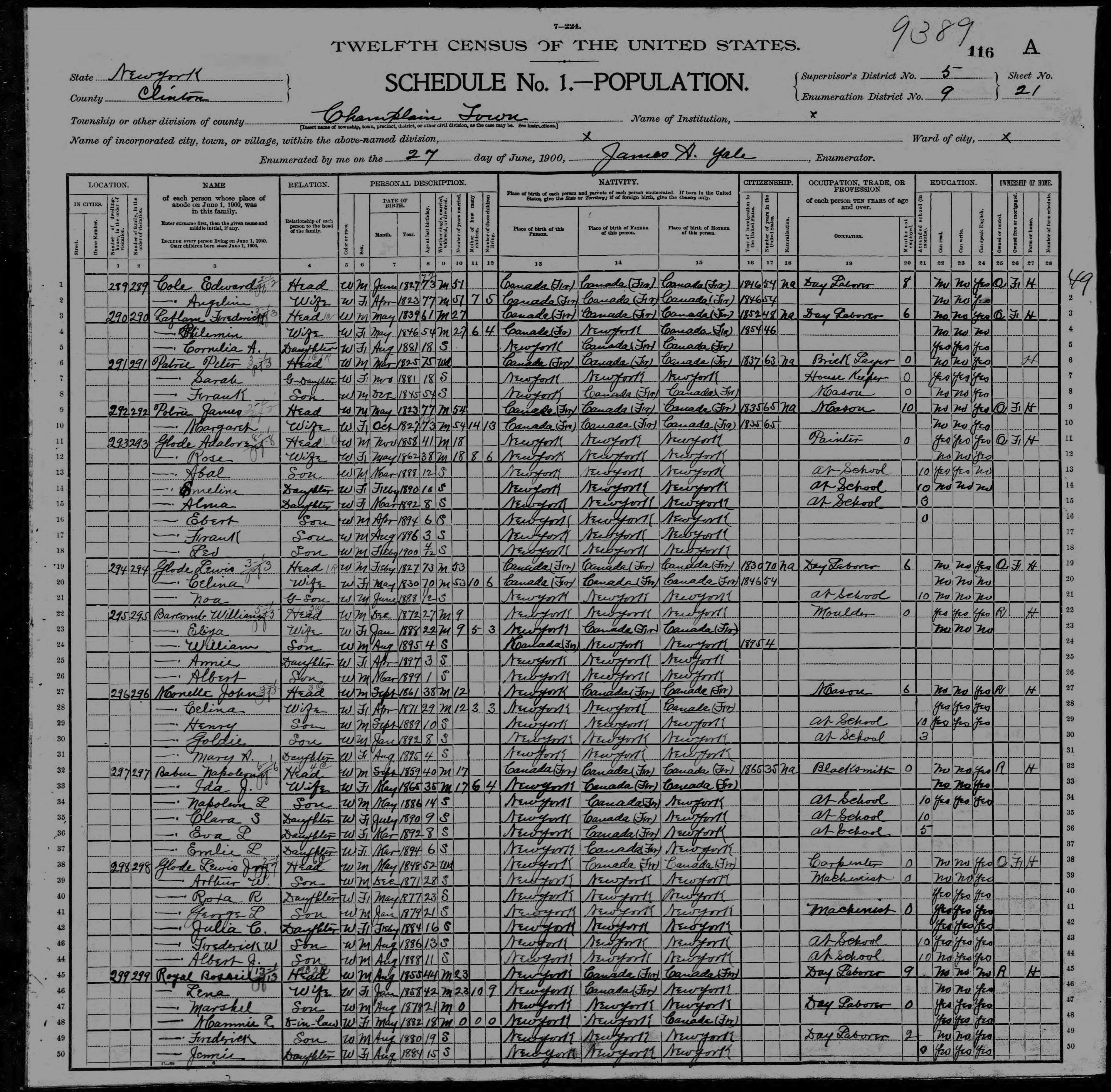 1900 US Census Pierre Patrie