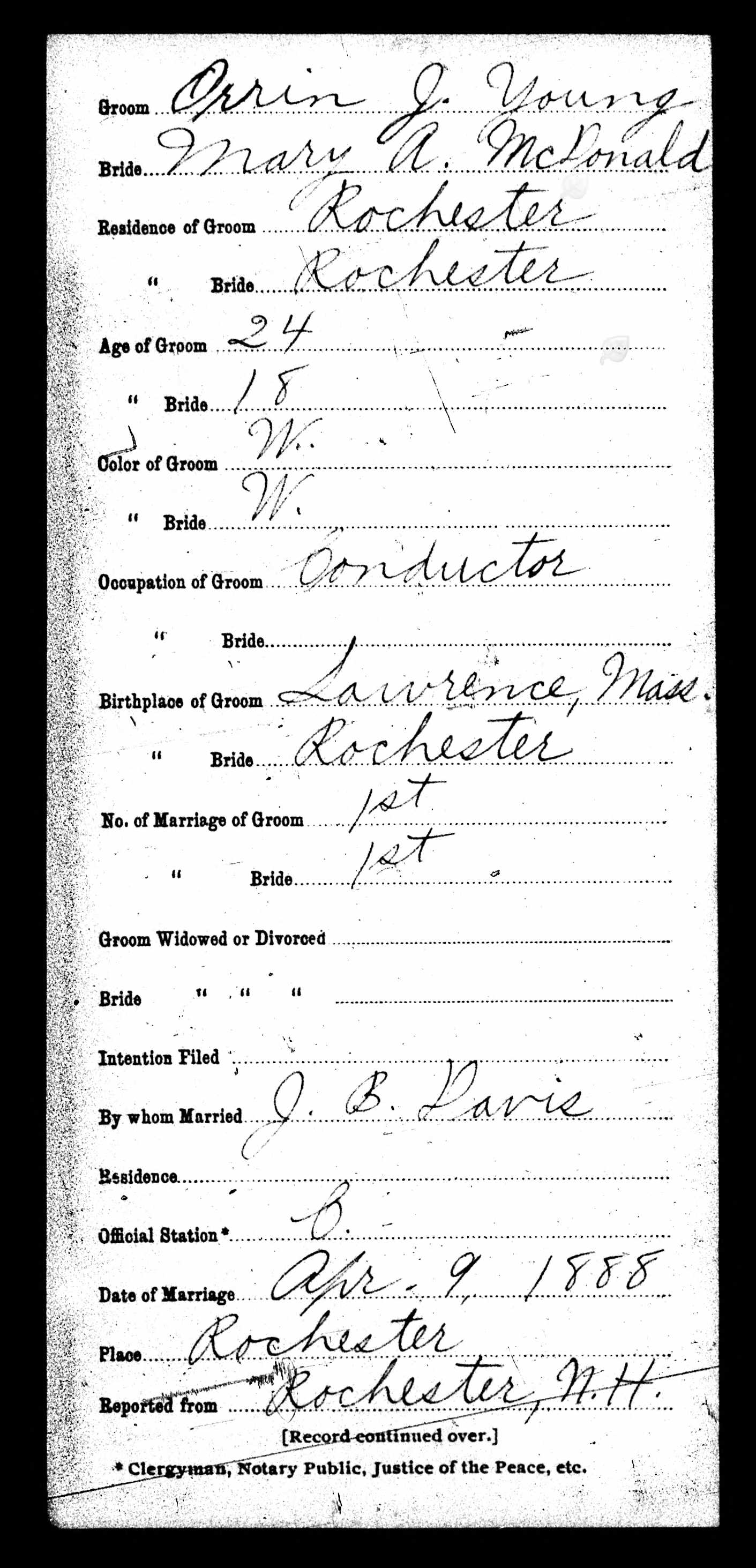 1888 Marriage Young McDonald