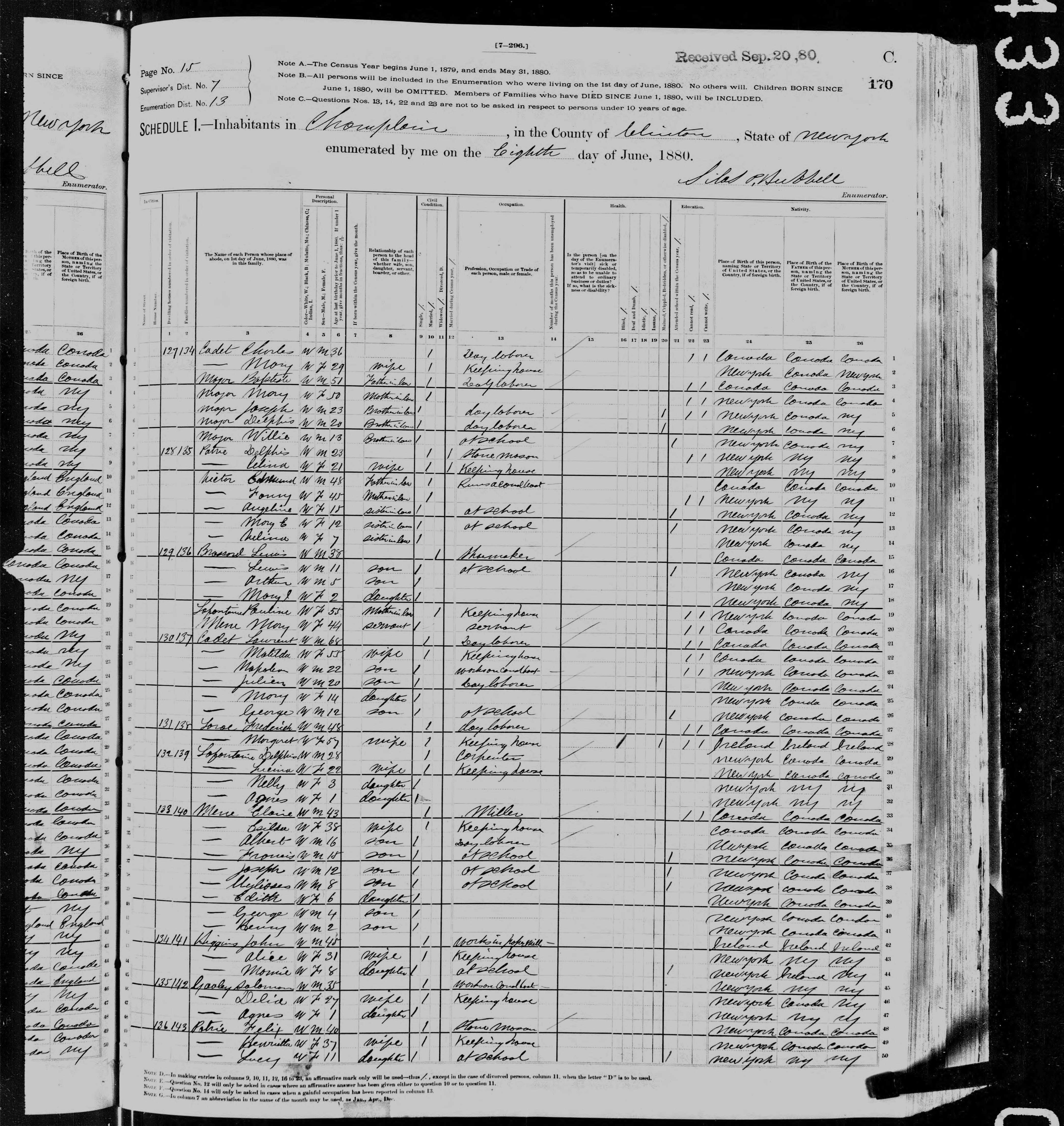 1880 US Census Felix Patrie p1