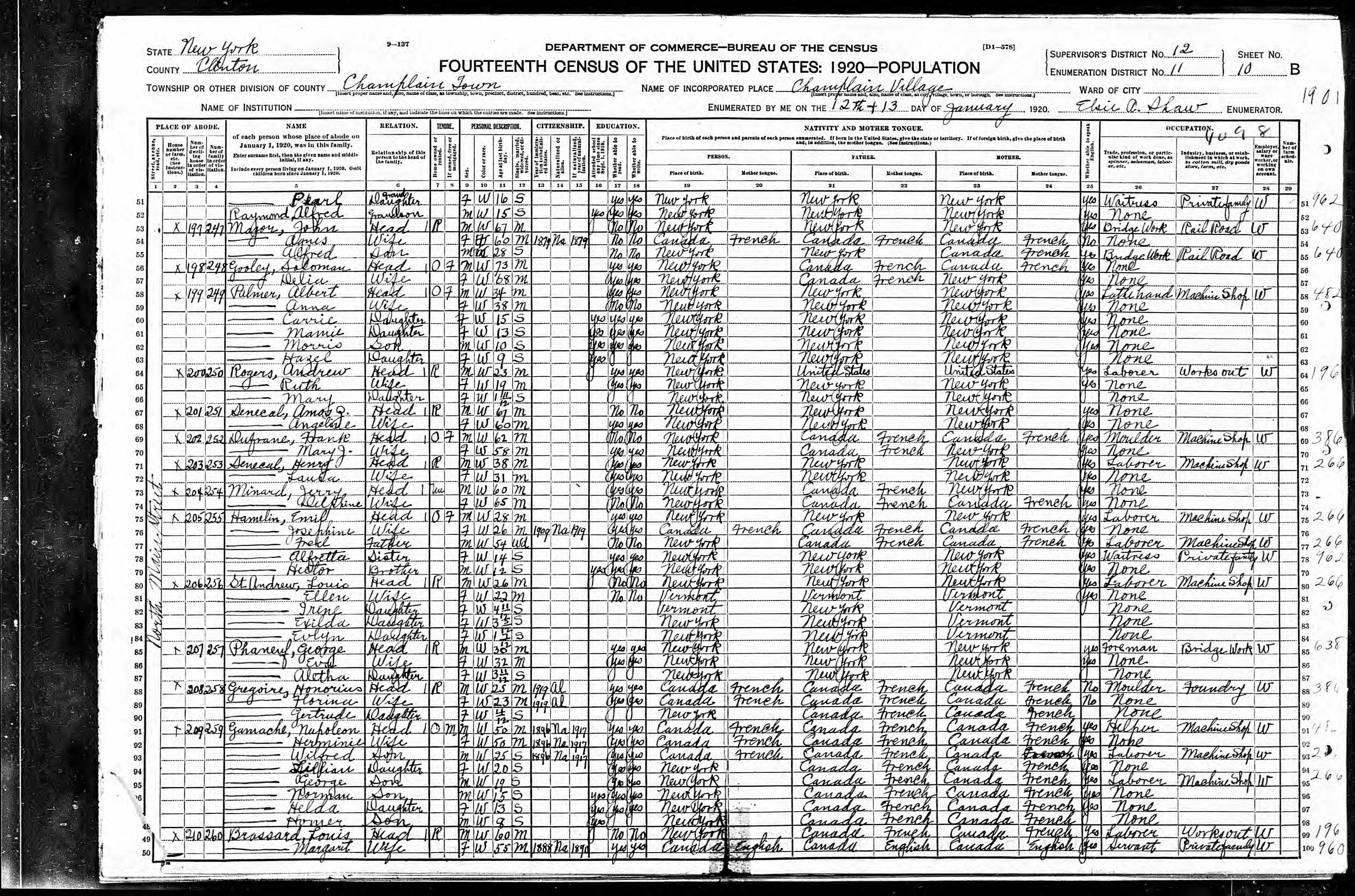 1920 US Census George Phaneuf