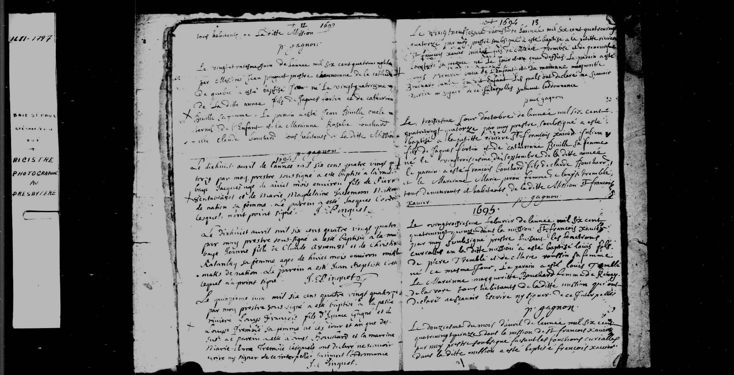 1695 Baptism Louis Tremblay